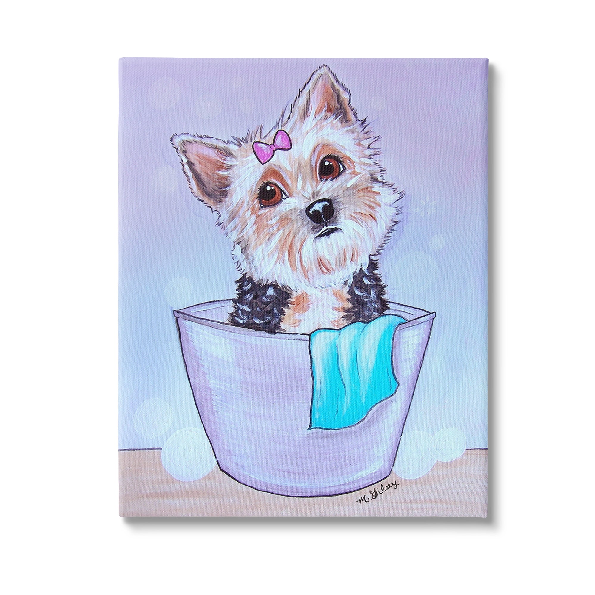 Stupell Industries Terrier with Soap Bubbles Animals & Insects Painting Gallery Wrapped Canvas Art Print Wall Art, 16 x 20