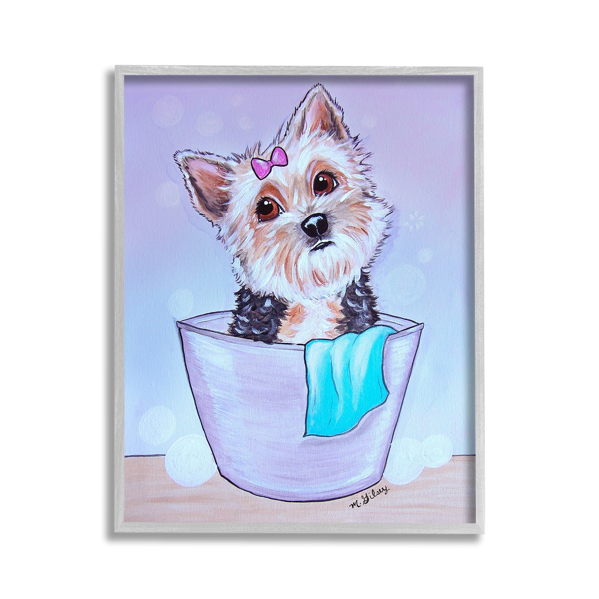 Stupell Industries Terrier with Soap Bubbles Animals & Insects Painting Gray Framed Art Print Wall Art, 11 x 14