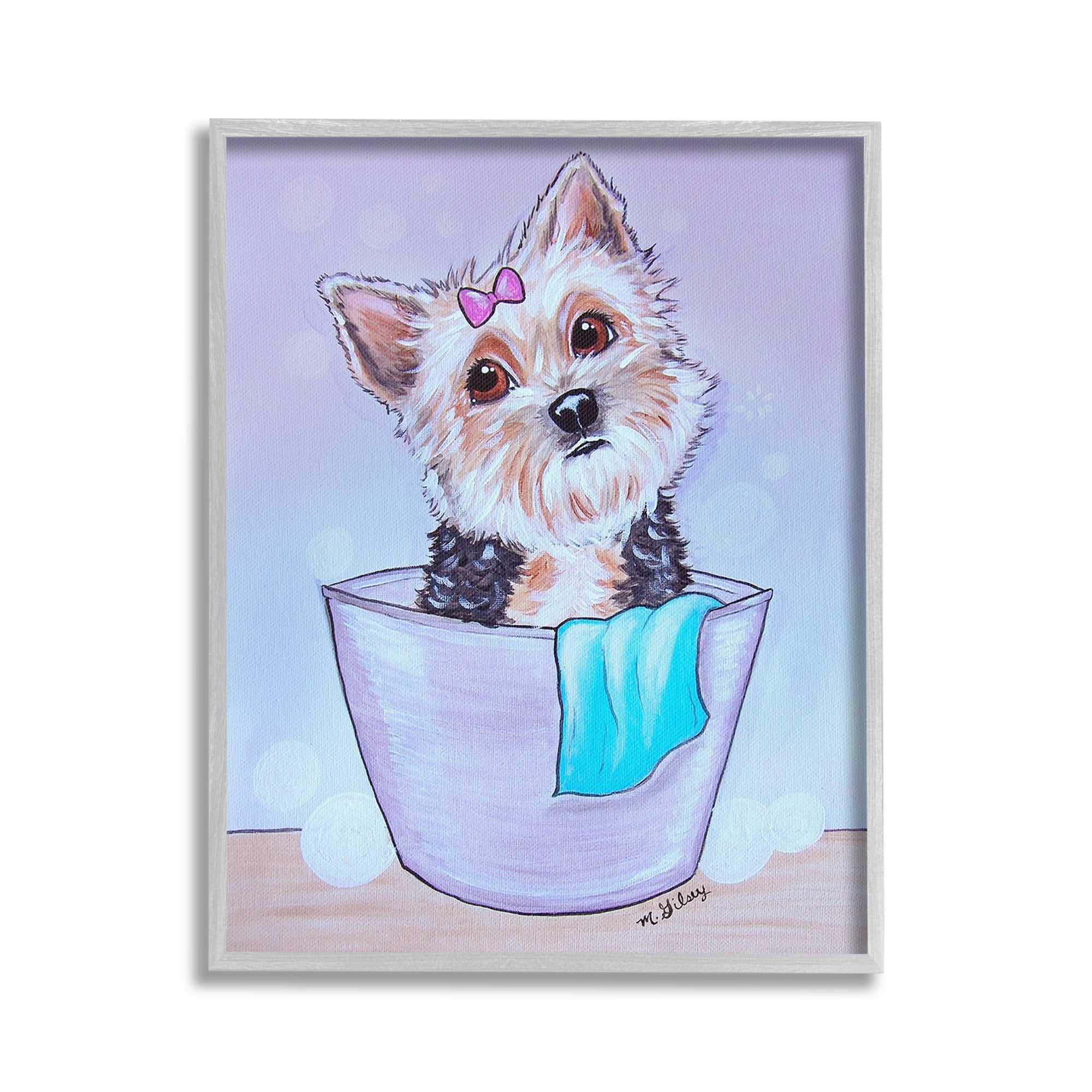 Stupell Industries Terrier with Soap Bubbles Animals & Insects Painting Gray Framed Art Print Wall Art, 16 x 20