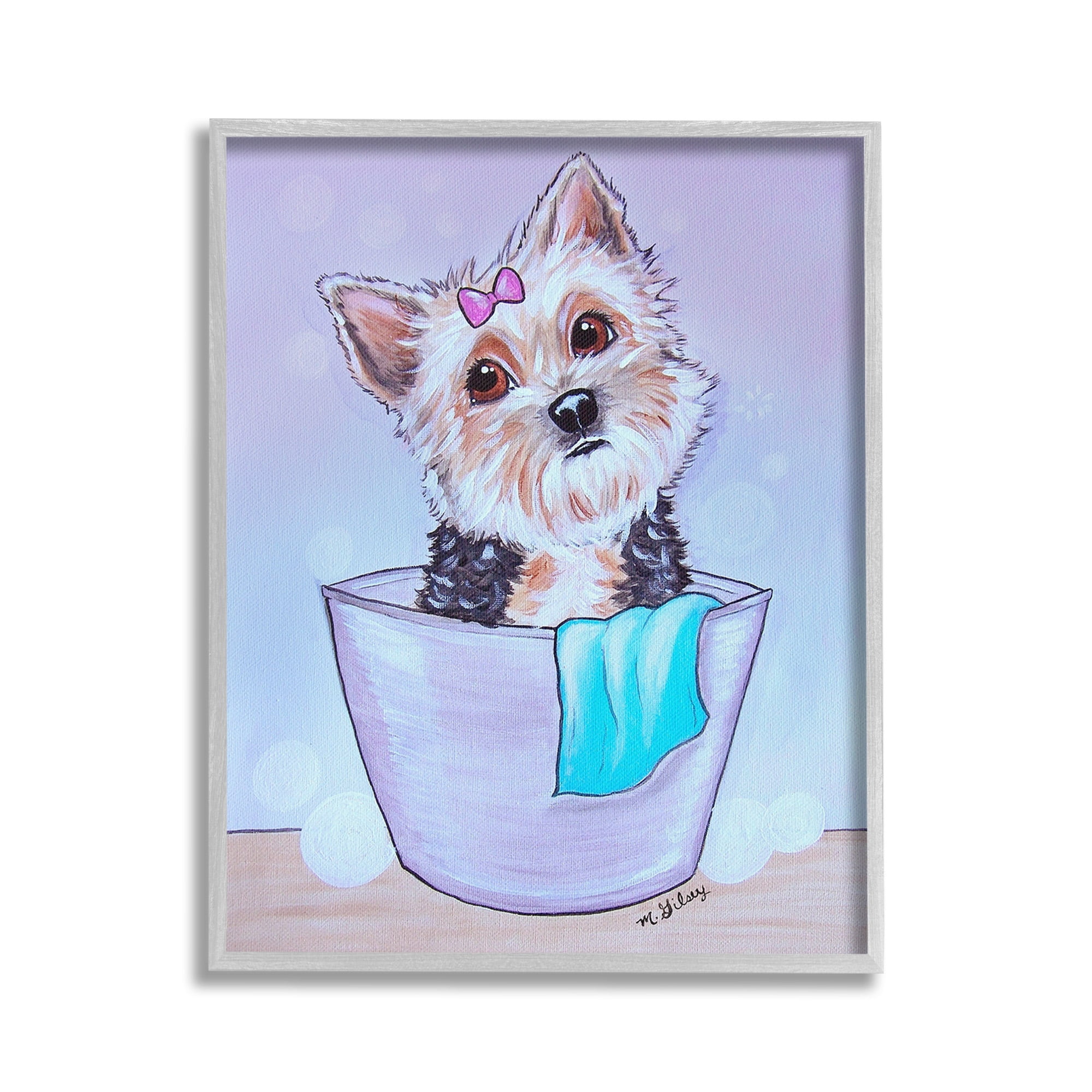 Stupell Industries Terrier with Soap Bubbles Animals & Insects Painting Gray Framed Art Print Wall Art, 24 x 30