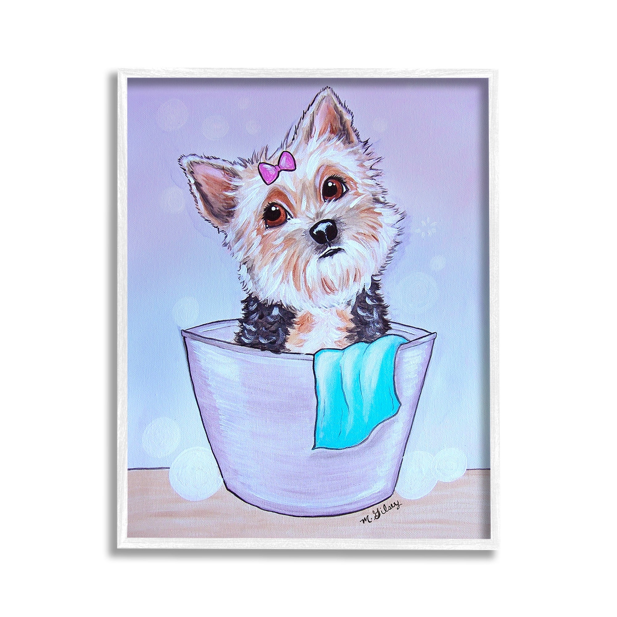 Stupell Industries Terrier with Soap Bubbles Animals & Insects Painting White Framed Art Print Wall Art, 11 x 14