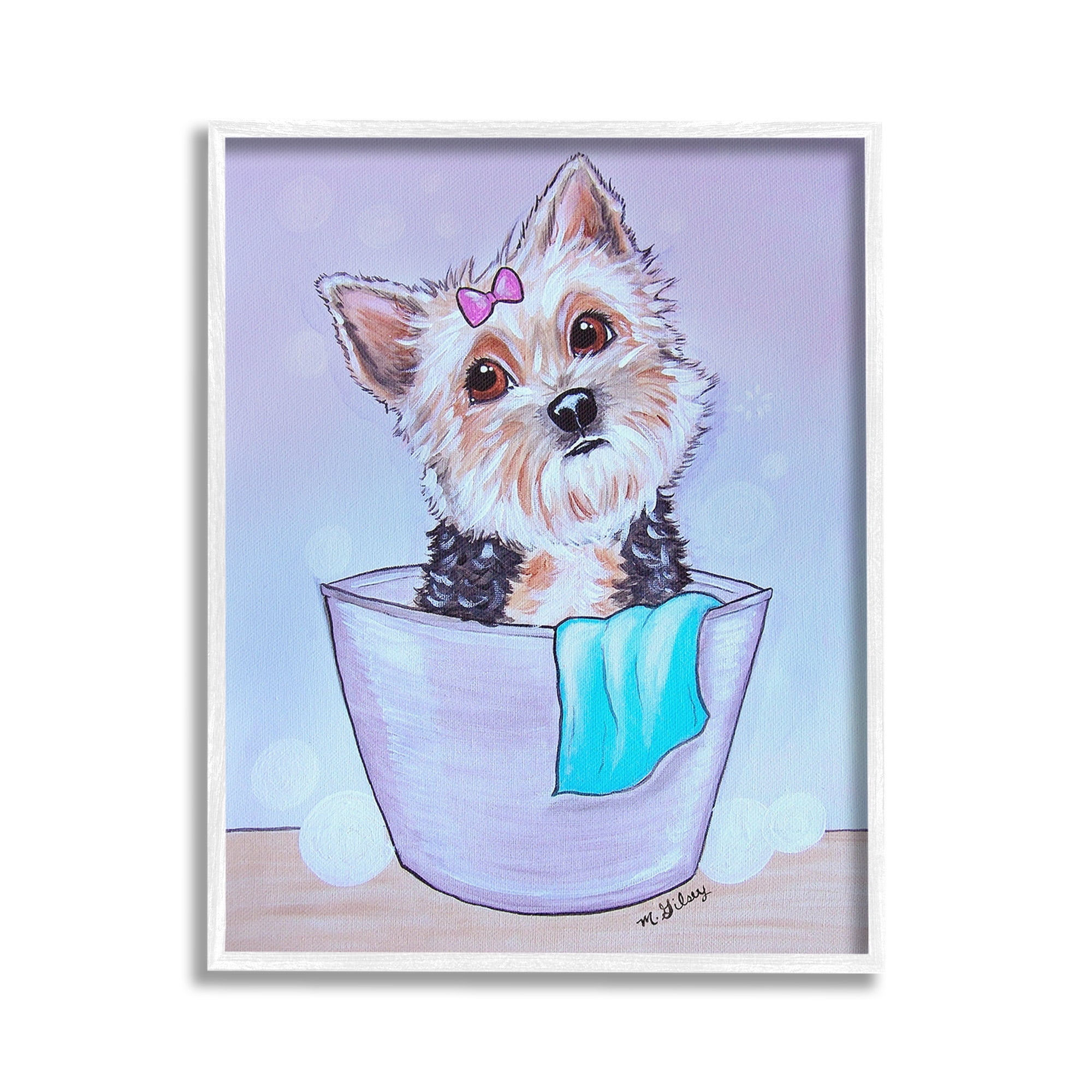 Stupell Industries Terrier with Soap Bubbles Animals & Insects Painting White Framed Art Print Wall Art, 24 x 30