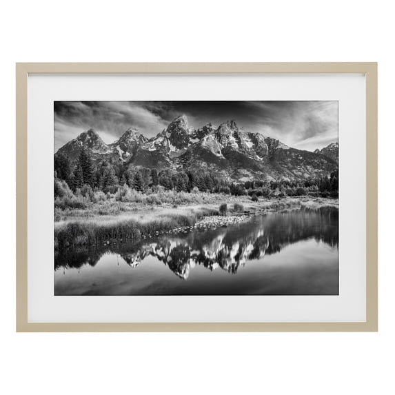 Stupell Industries Farmhouse Teton Mountain Reflections Birch Framed Print Under Glass, 20 x 14, by Rick Berk