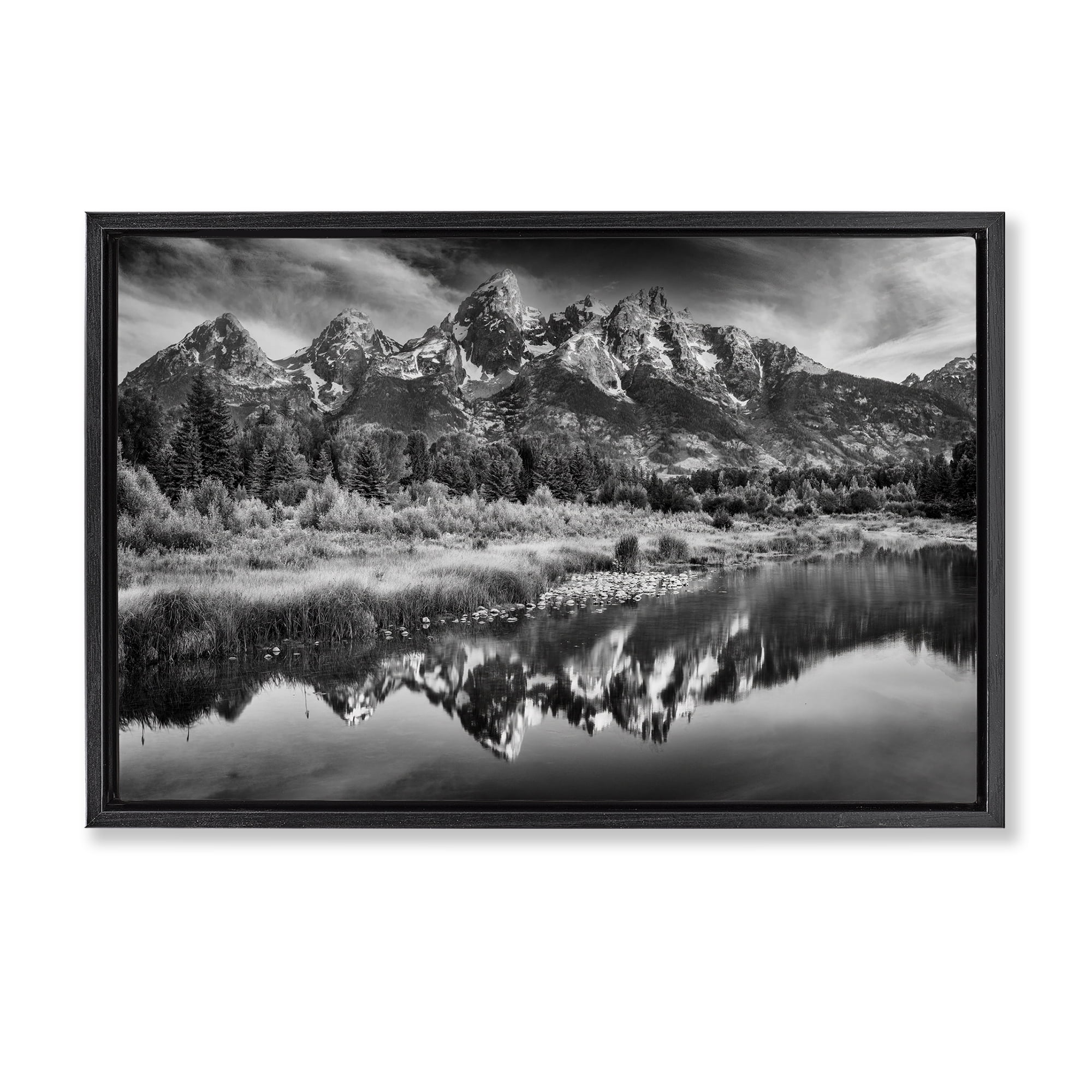 Stupell Industries Teton Mountain Reflections Black Framed Floater Canvas Wall Art, design by Rick Berk
