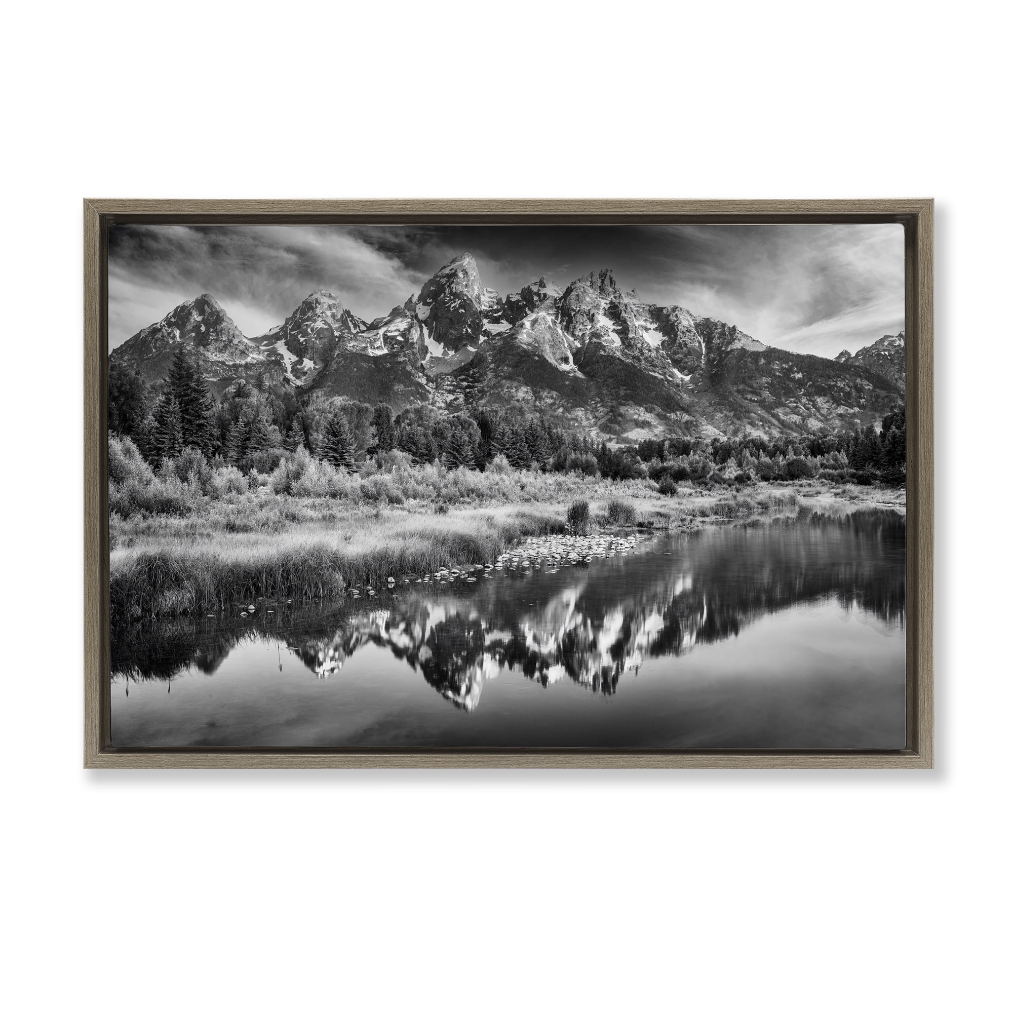 Stupell Industries Teton Mountain Reflections Brown Framed Floater Canvas Wall Art, design by Rick Berk