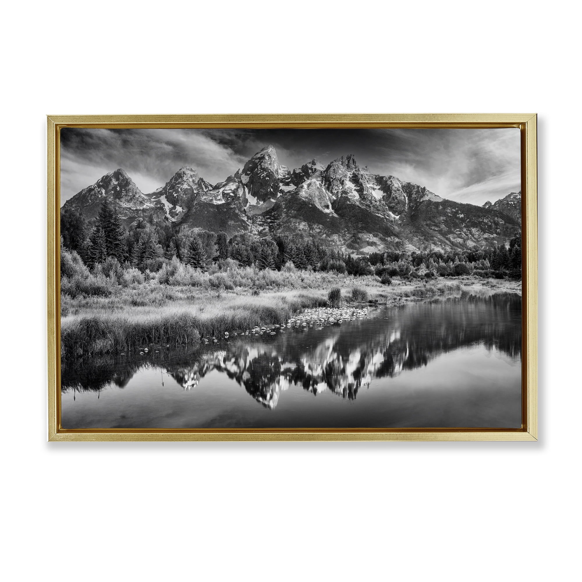 Stupell Industries Teton Mountain Reflections Gold Framed Floater Canvas Wall Art, design by Rick Berk