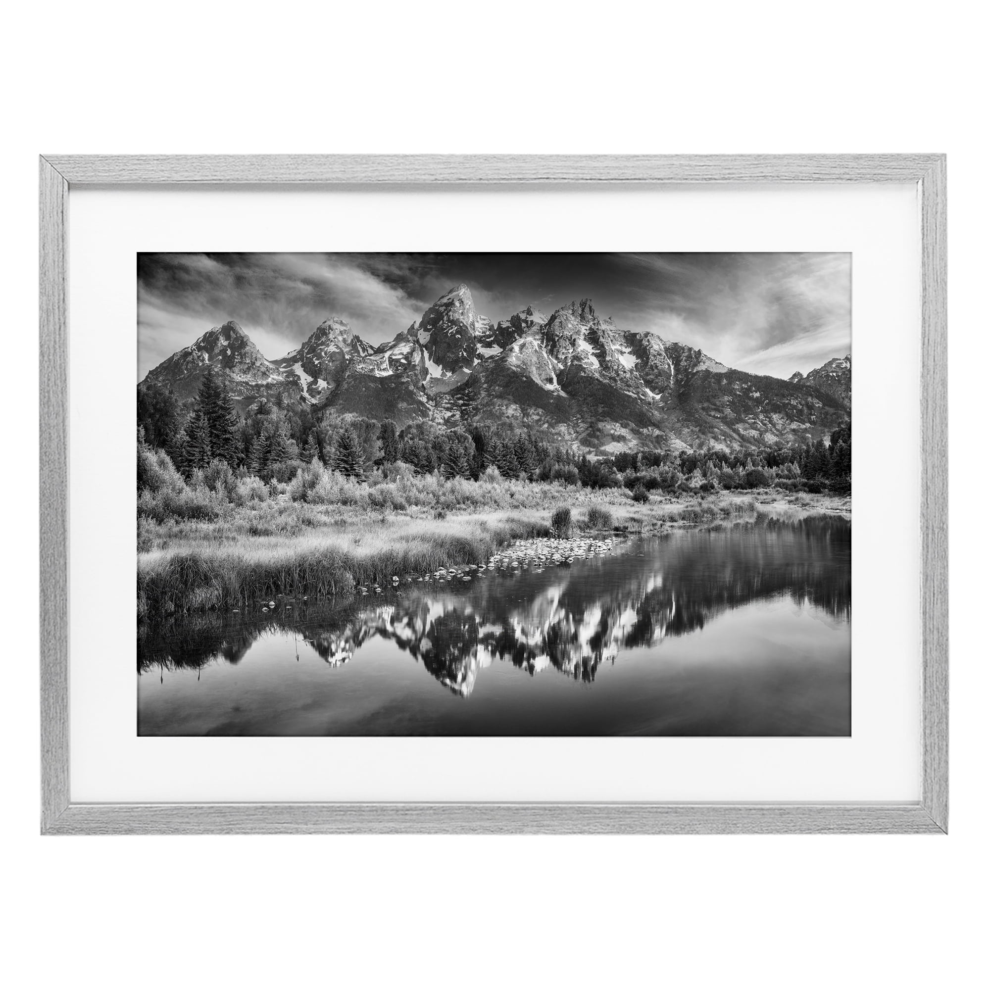 Stupell Industries Teton Mountain Reflections Gray Framed Print Under Glass, design by Rick Berk
