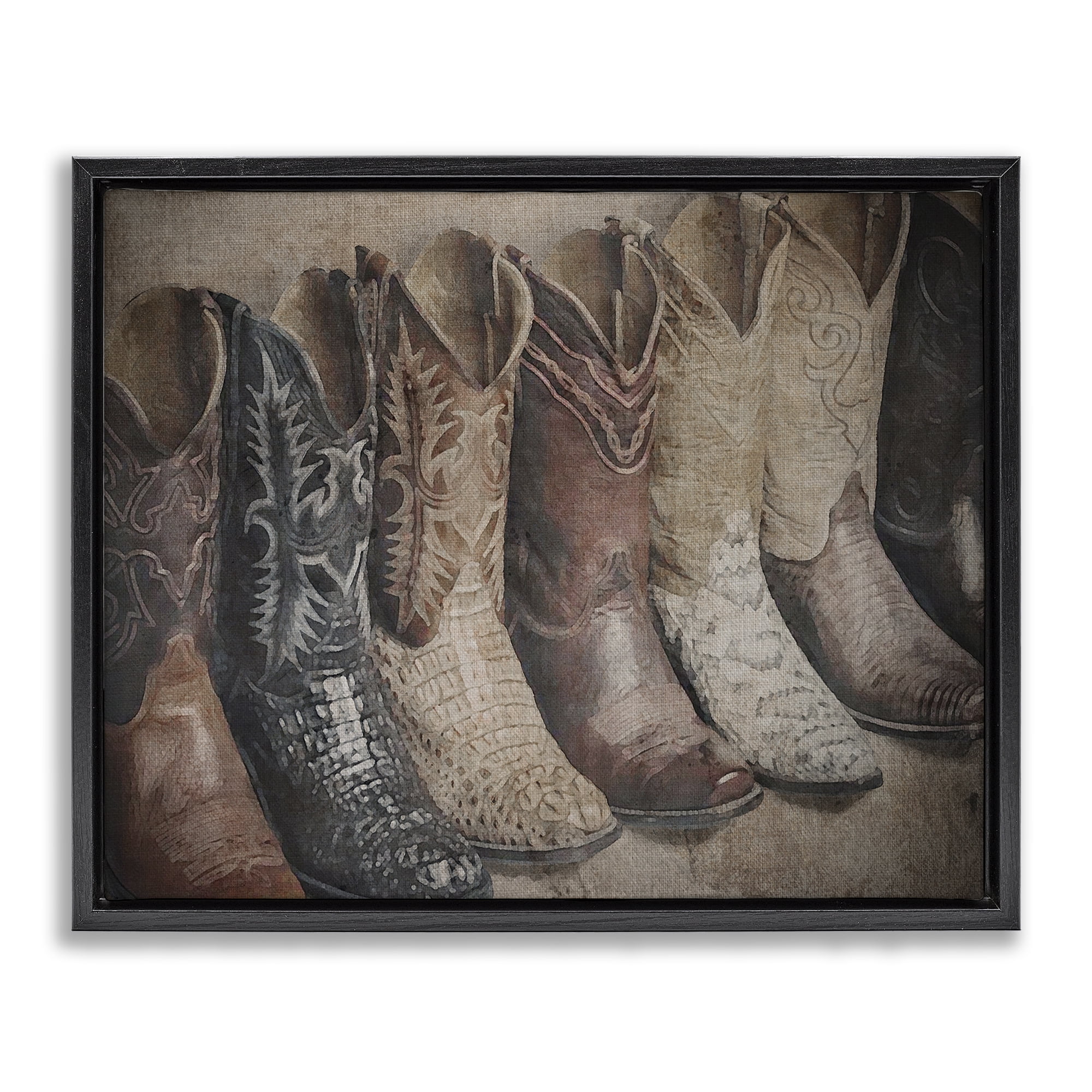 Stupell Industries Texan Lineup Boots Beauty & Fashion Photography Black Floater Framed Art Print Wall Art, 31 x 25