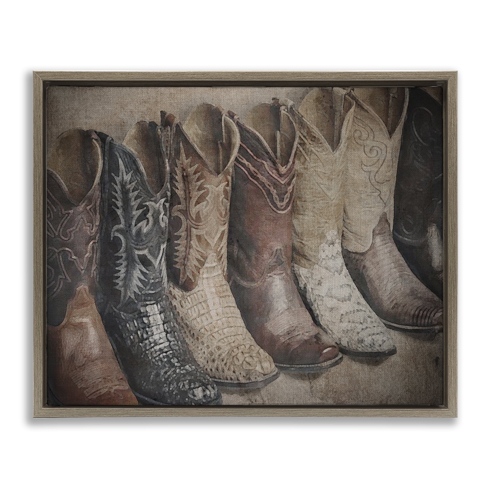 Stupell Industries Texan Lineup Boots Beauty & Fashion Photography Brown Floater Framed Art Print Wall Art, 21 x 17