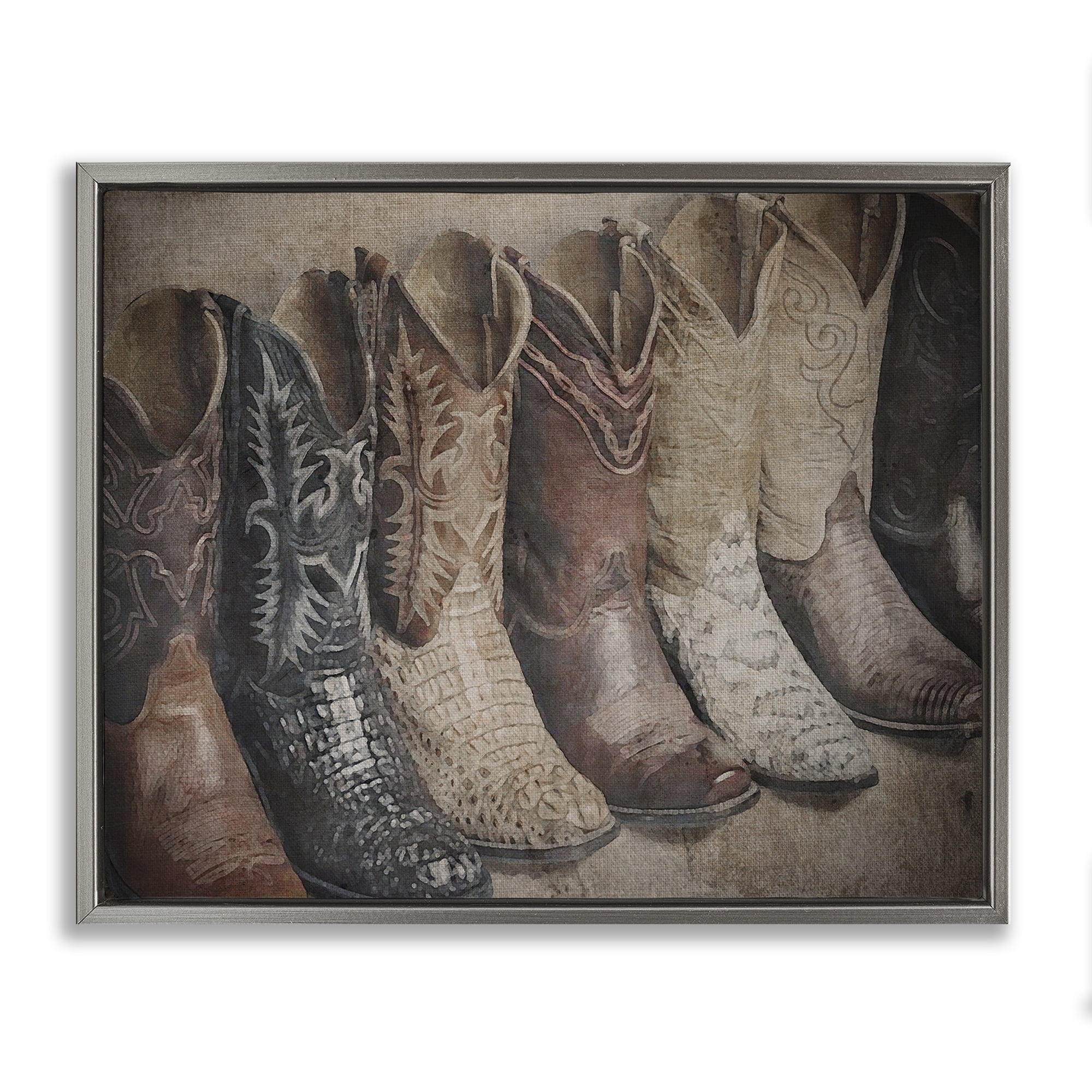 Stupell Industries Texan Lineup Boots Beauty & Fashion Photography Gray Floater Framed Art Print Wall Art, 31 x 25