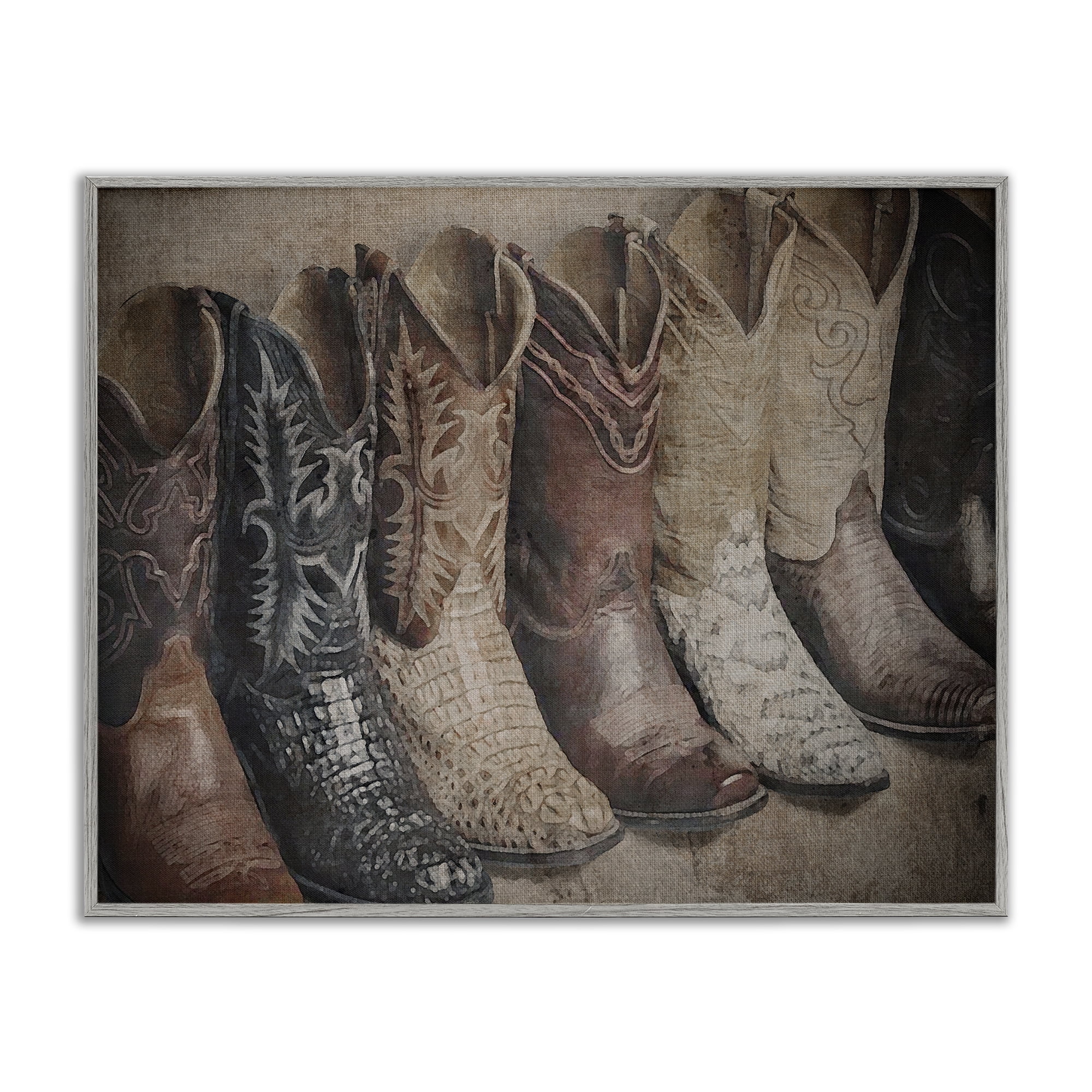 Stupell Industries Texan Lineup Boots Beauty & Fashion Photography Gray Framed Art Print Wall Art, 14 x 11
