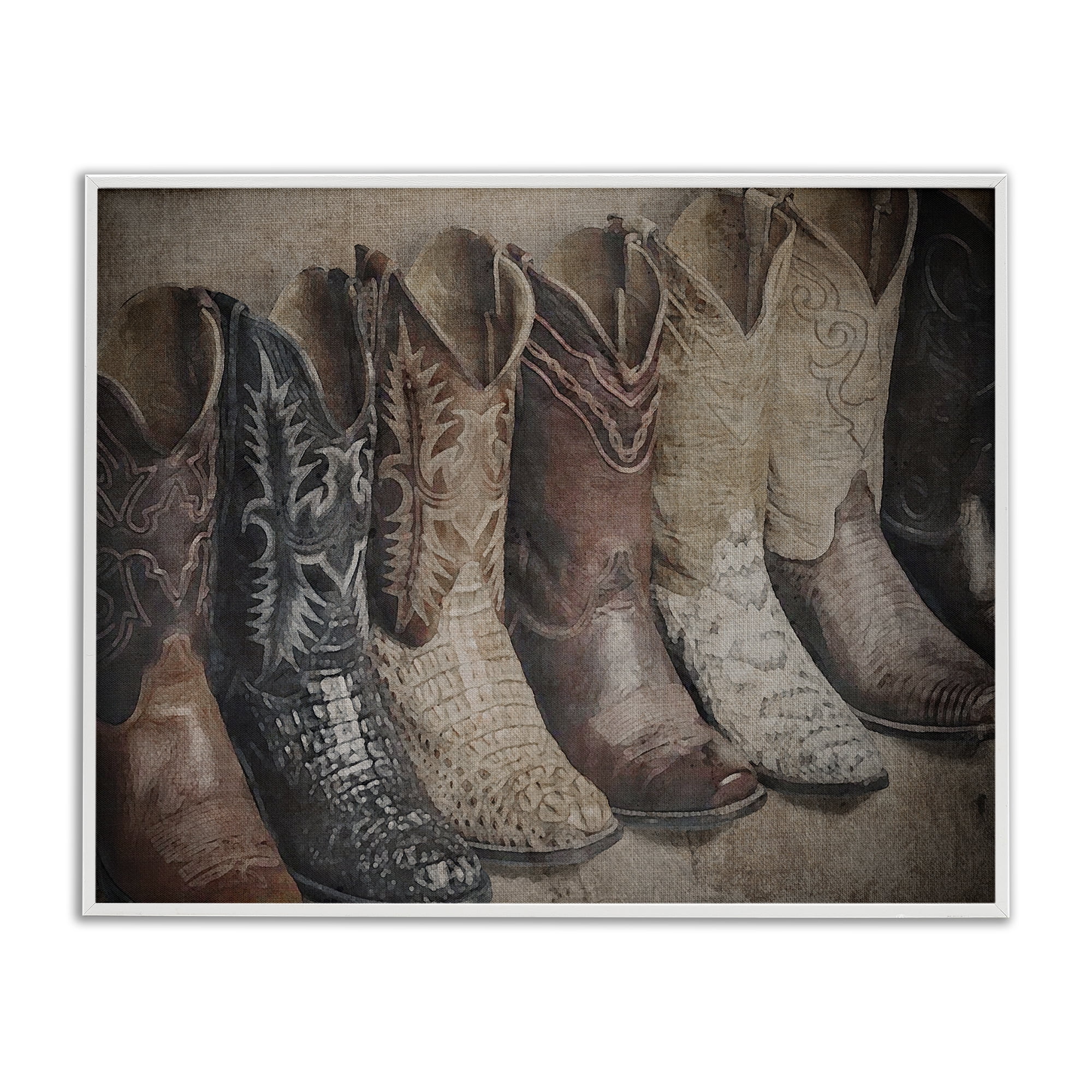 Stupell Industries Texan Lineup Boots Beauty & Fashion Photography White Framed Art Print Wall Art, 20 x 16