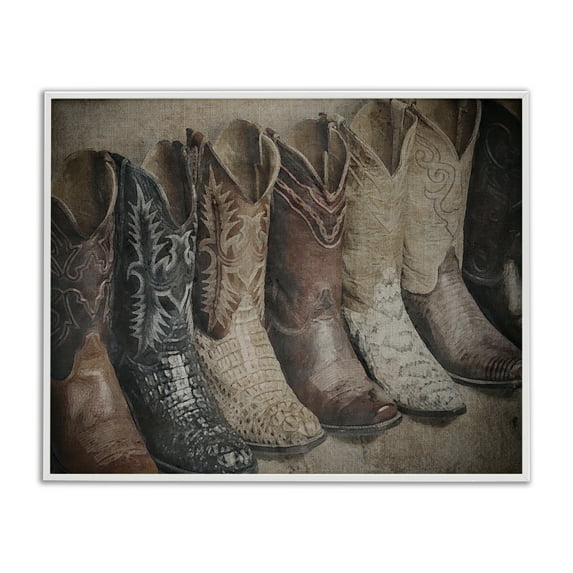 Stupell Industries Texan Lineup Boots Beauty & Fashion Photography White Framed Art Print Wall Art, 30 x 24