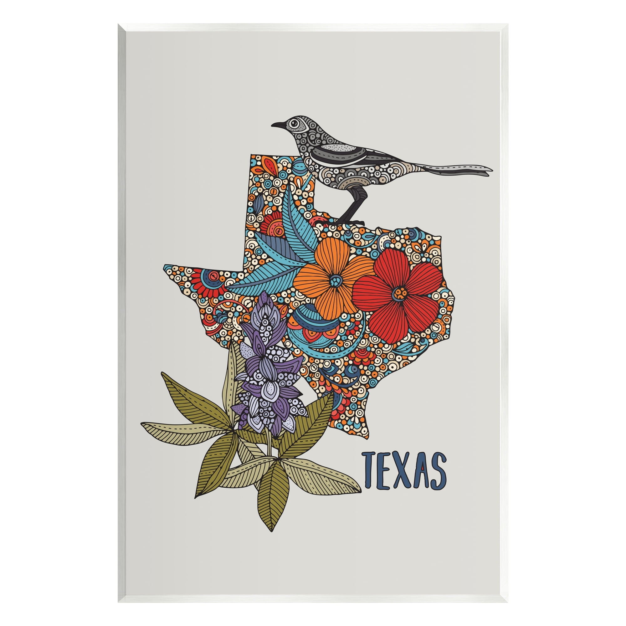 Stupell Industries Texas Bluebonnet State Bird Intricate Floral Pattern Graphic Art Unframed Art Print Wall Art, Design by Valentina Harper