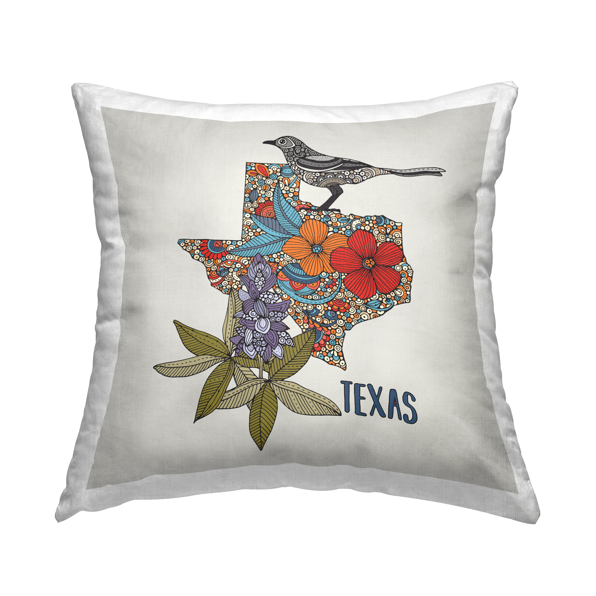 Stupell Industries Texas Floral Pattern State Bird Square Decorative Printed Throw Pillow, 18 x 18,
