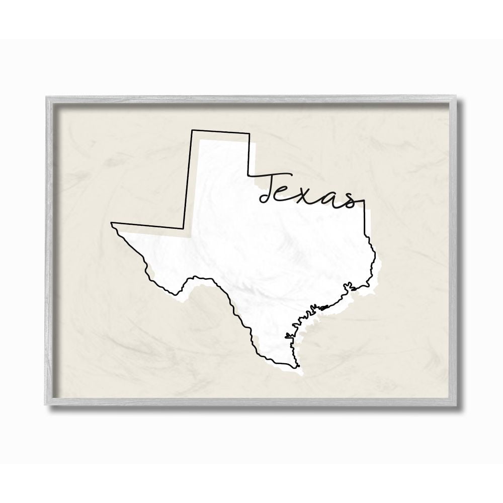 Stupell Industries Texas Home State Map Neutral Print Design Gray Farmhouse Rustic Framed Giclee Texturized Art by Daphne Polselli