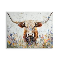 Stupell Industries Texas Longhorn Speckled Flowers Animals Painting Unframed Art Print Wall Art, 14 x 11