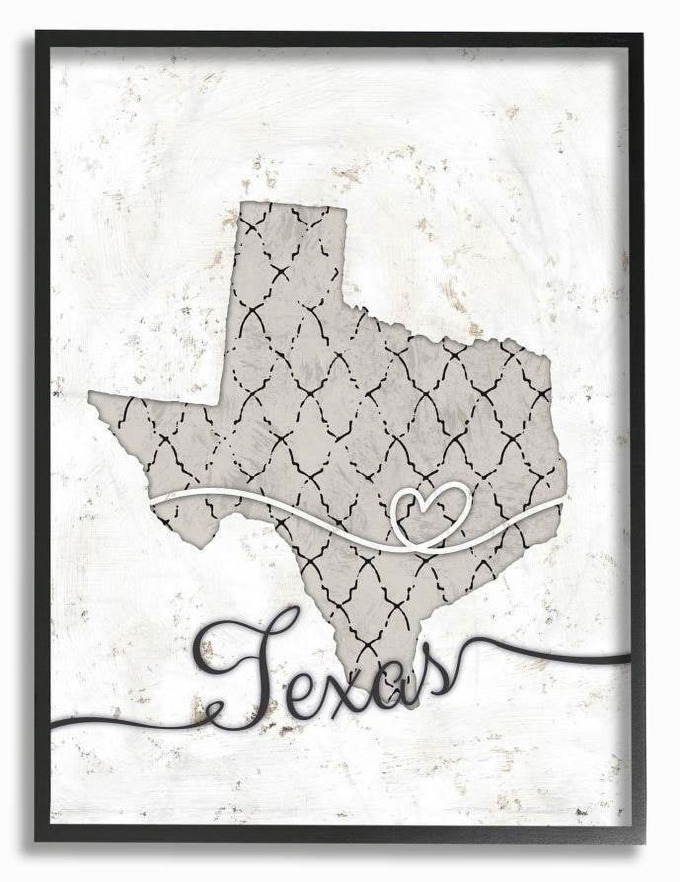 Stupell Industries Texas Patterned Grey US State Design Framed Wall Art by Ziwei Li