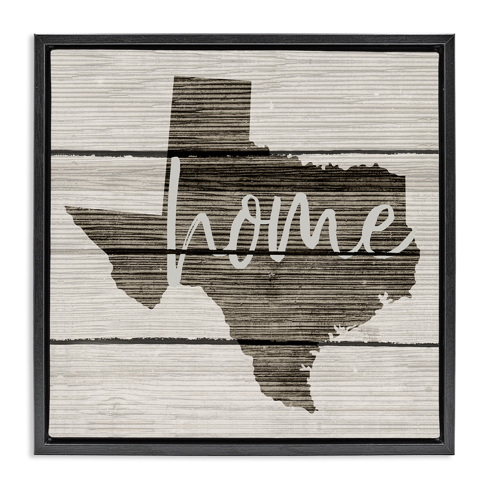 Stupell Industries Texas Rustic Typography Map Town & City Painting Black Floater Framed Canvas Art Print Wall Art, 25 x 25