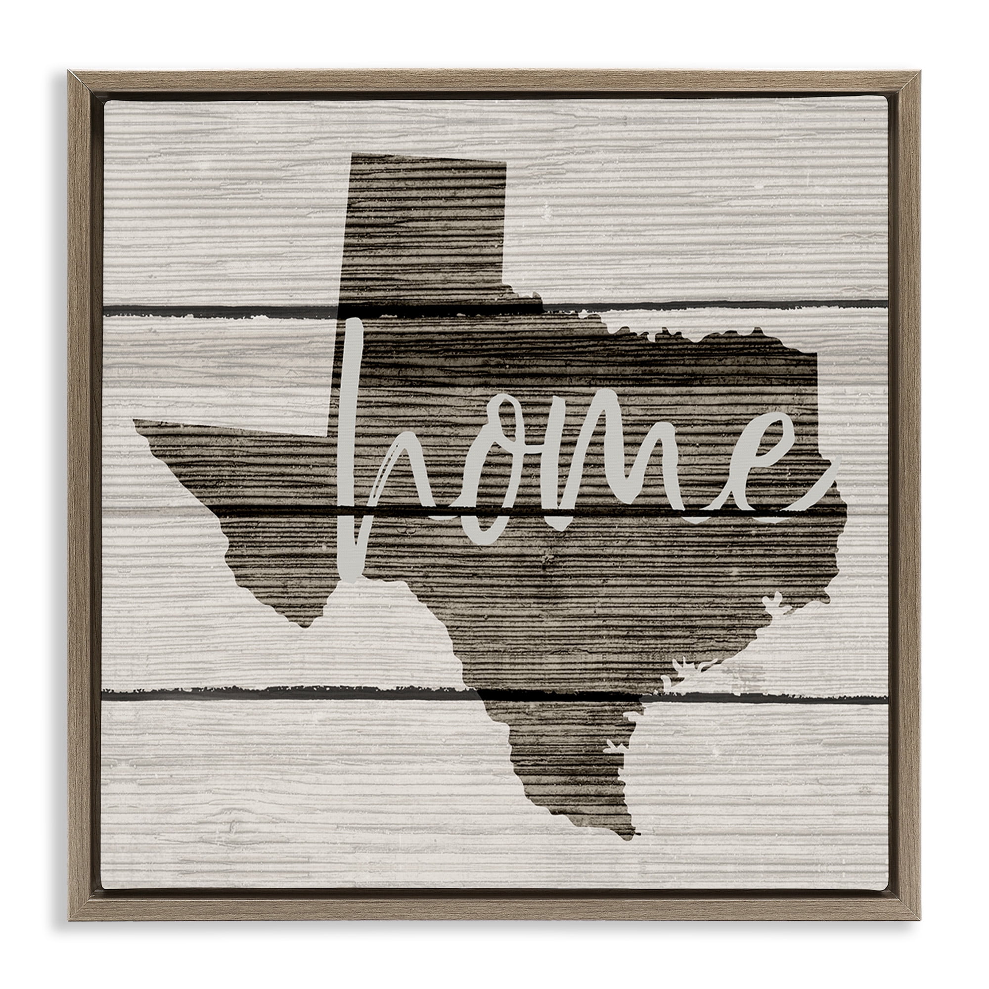 Stupell Industries Texas Rustic Typography Map Town & City Painting Brown Floater Framed Canvas Art Print Wall Art, 25 x 25