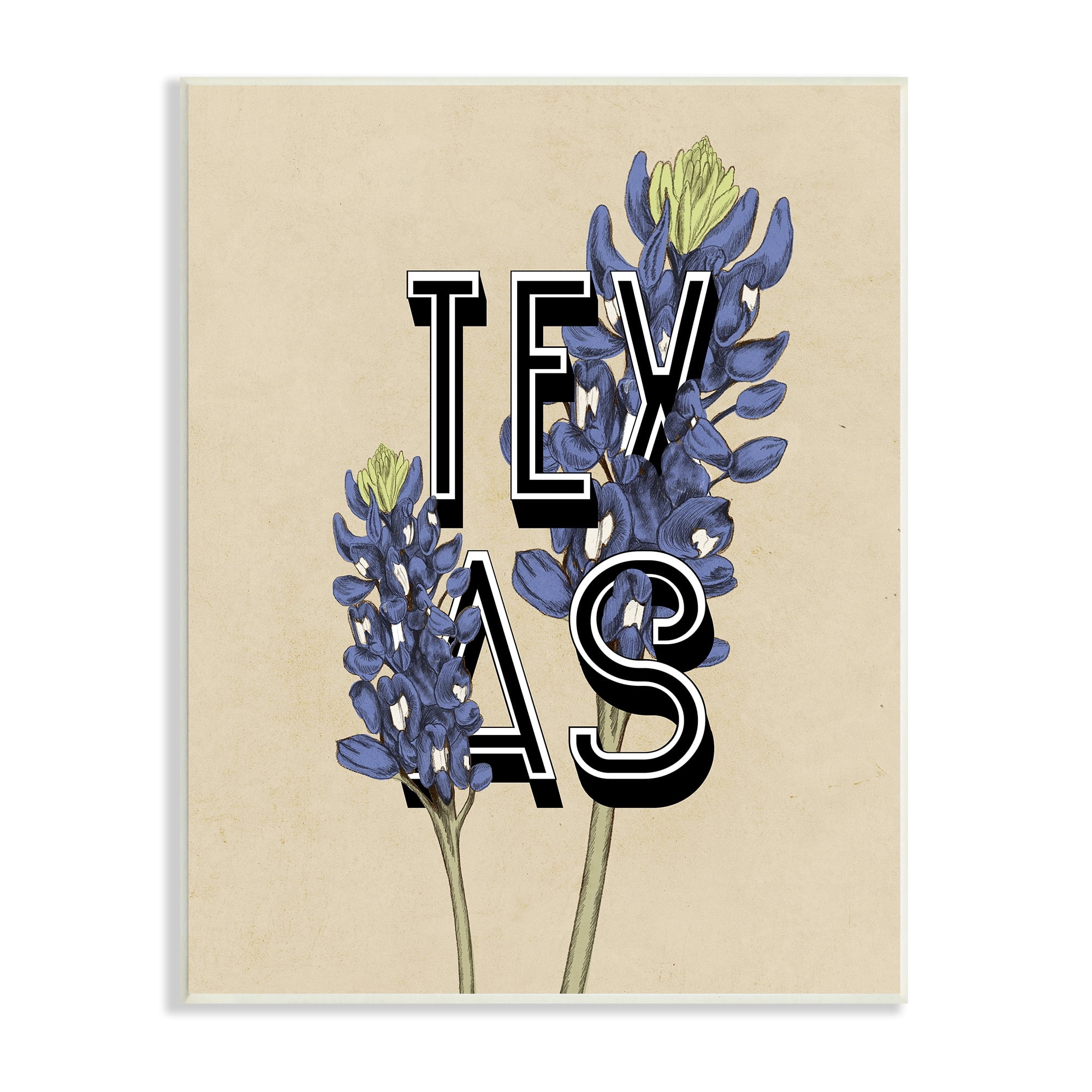 Stupell Industries Texas State Flower Bluebonnet Plant Sprigs Typography Graphic Art Unframed Art Print Wall Art, Design by Daphne Polselli