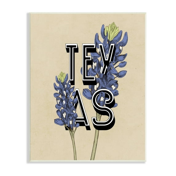 Stupell Industries Texas State Flower Bluebonnet Plant Sprigs Typography Graphic Art Unframed Art Print Wall Art, Design by Daphne Polselli