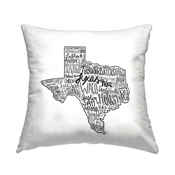 Stupell Industries Texas State Outline Shape City Typography Design by Saturday Evening Post Throw Pillow