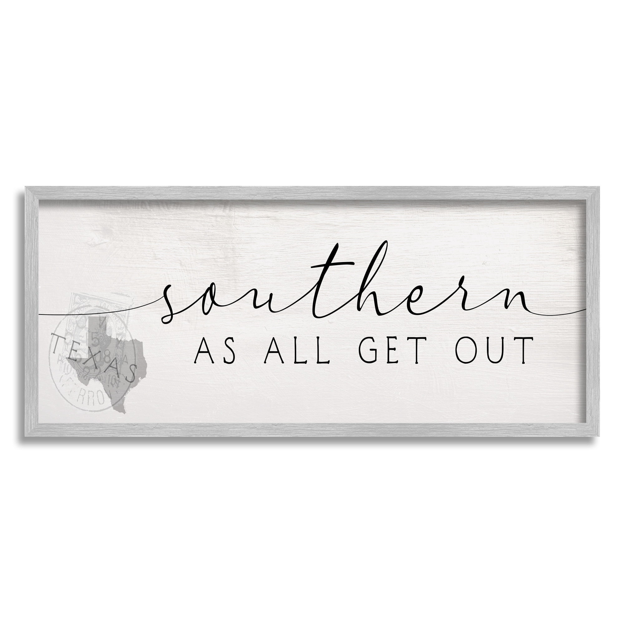 Stupell Industries Texas State Southern As All Get Out Phrase Typography Painting Gray Framed Art Print Wall Art, 13 x 30
