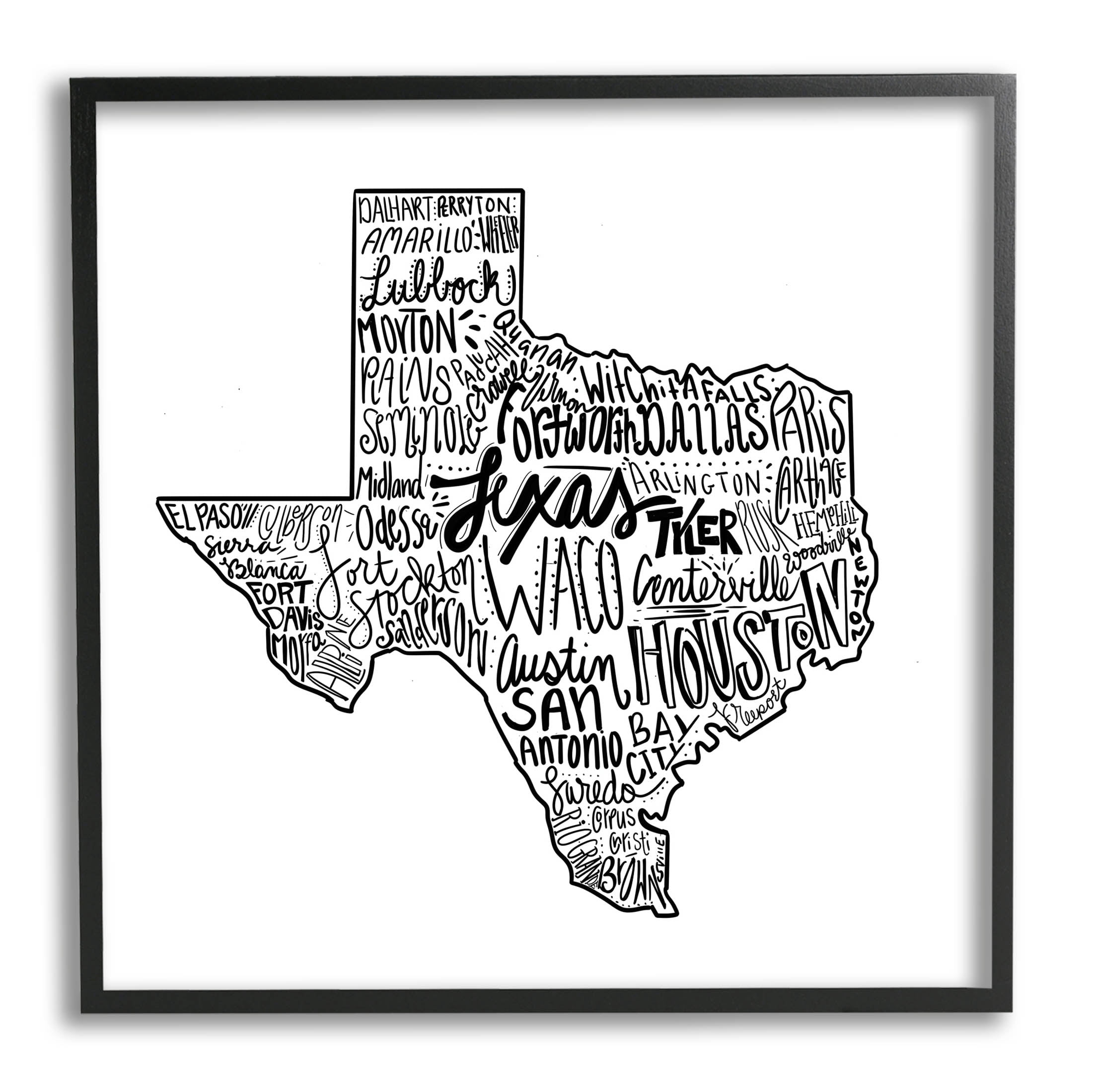 Stupell Industries Texas State Typography Graphic Art Black Framed Art Print Wall Art, Design by The Saturday Evening Post