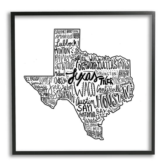 Stupell Industries Texas State Typography Graphic Art Black Framed Art Print Wall Art, Design by The Saturday Evening Post