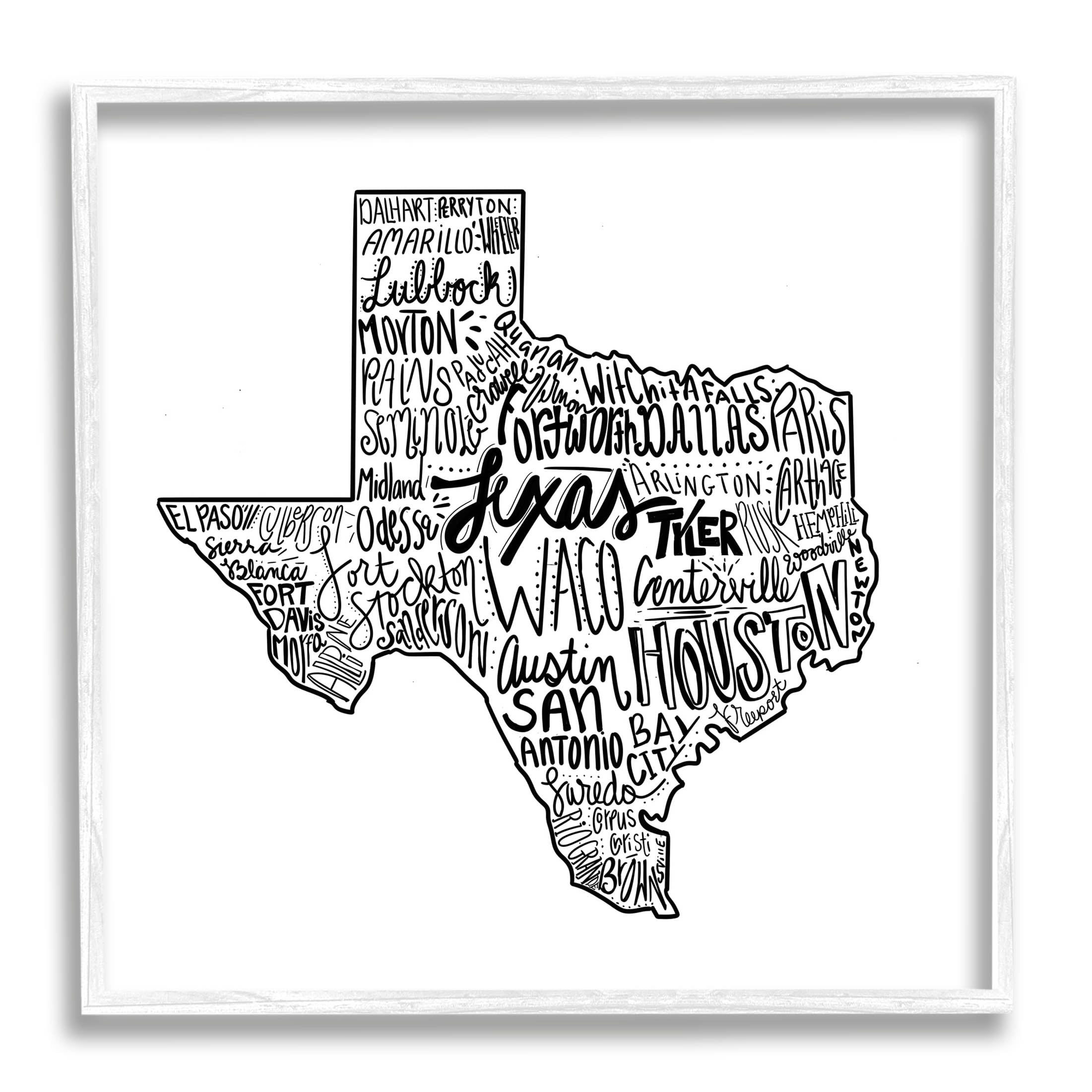 Stupell Industries Texas State Typography Graphic Art White Framed Art Print Wall Art, Design by The Saturday Evening Post