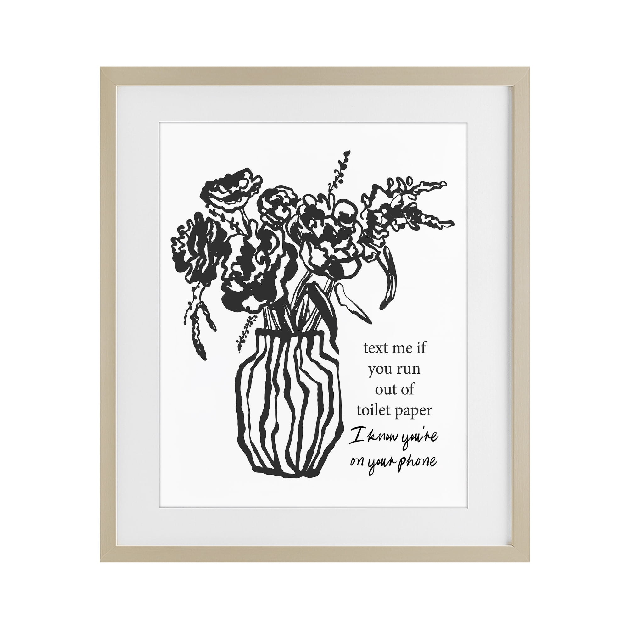 Stupell Industries Text Me Bathroom Florals Birch Framed Print Under Glass, design by Lettered and Lined