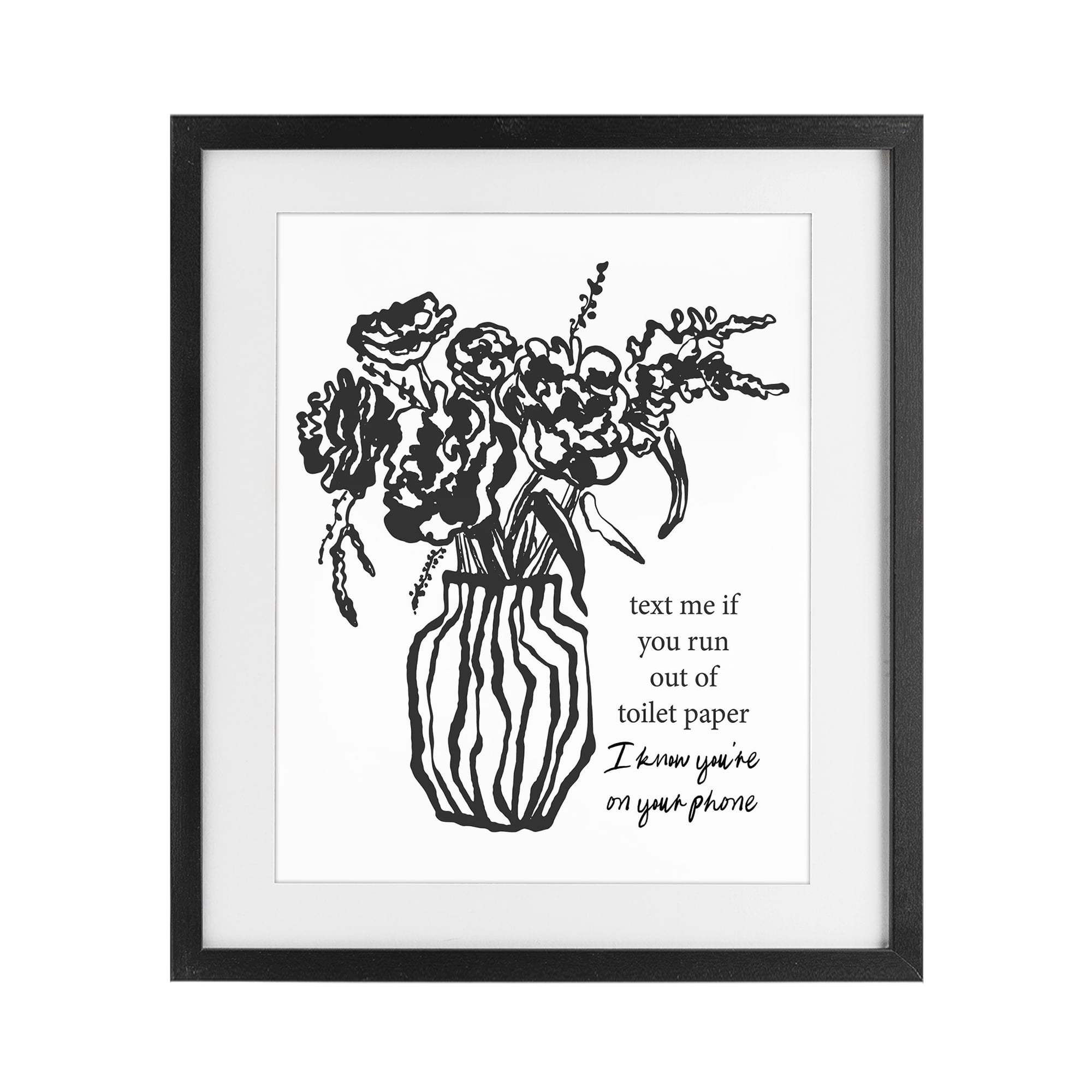 Stupell Industries Text Me Bathroom Florals Black Framed Print Under Glass, design by Lettered and Lined