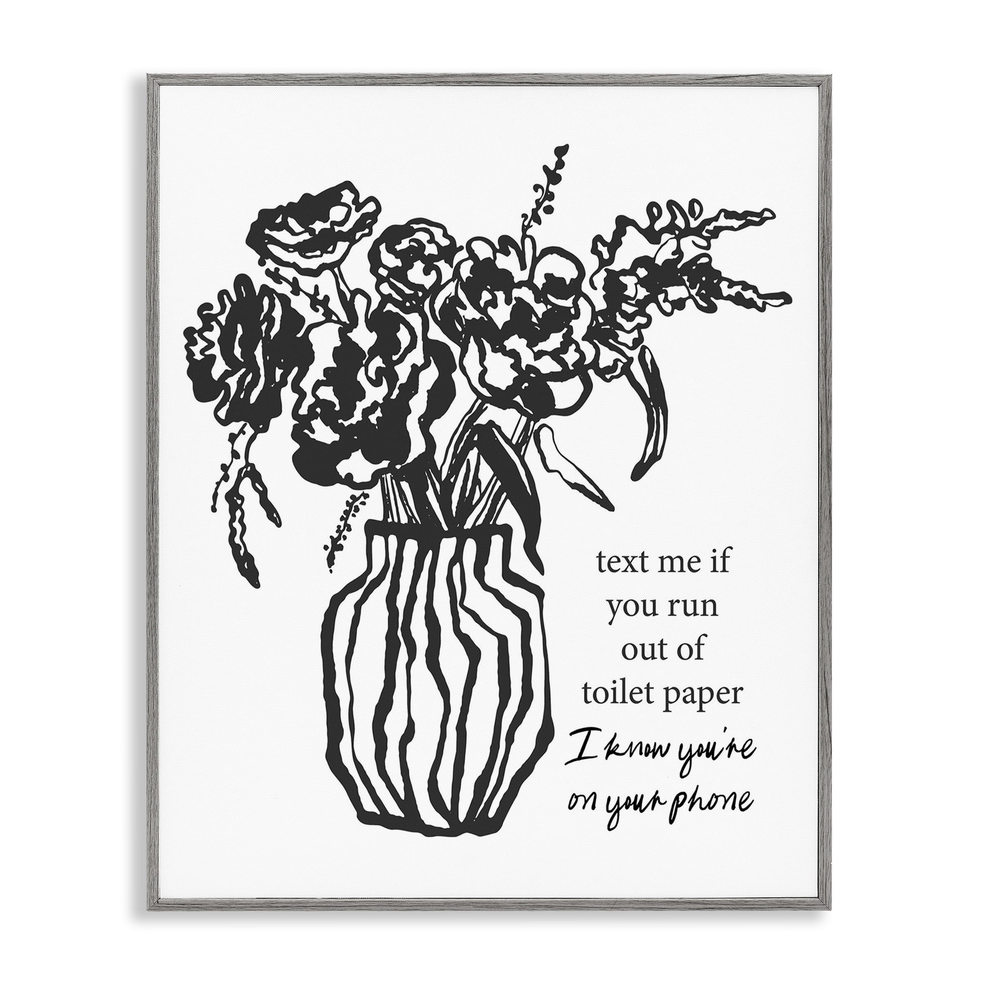Stupell Industries Text Me Bathroom Florals Gray Framed Giclee Art, design by Lettered and Lined