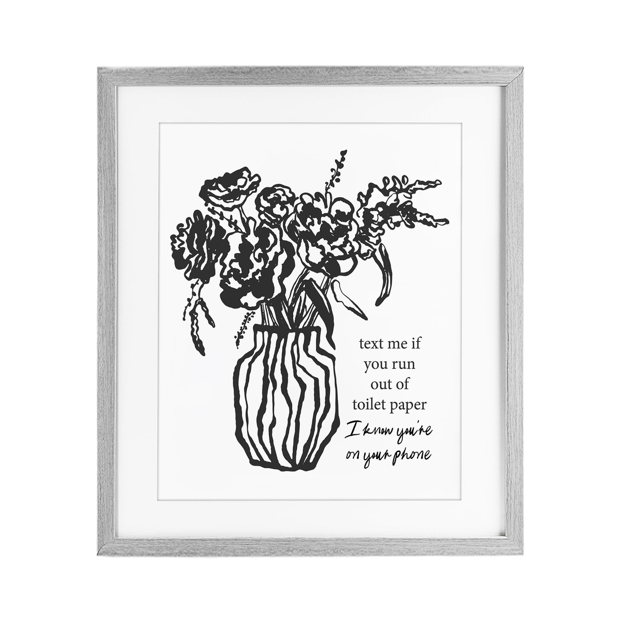 Stupell Industries Text Me Bathroom Florals Gray Framed Print Under Glass, design by Lettered and Lined