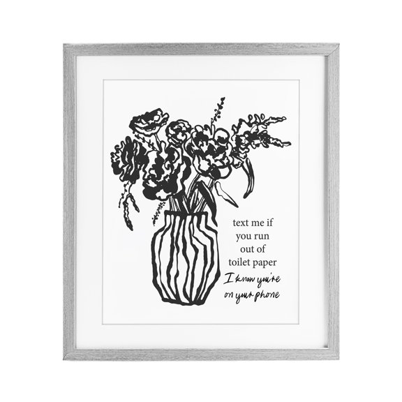 Stupell Industries Text Me Bathroom Florals Gray Framed Print Under Glass, design by Lettered and Lined