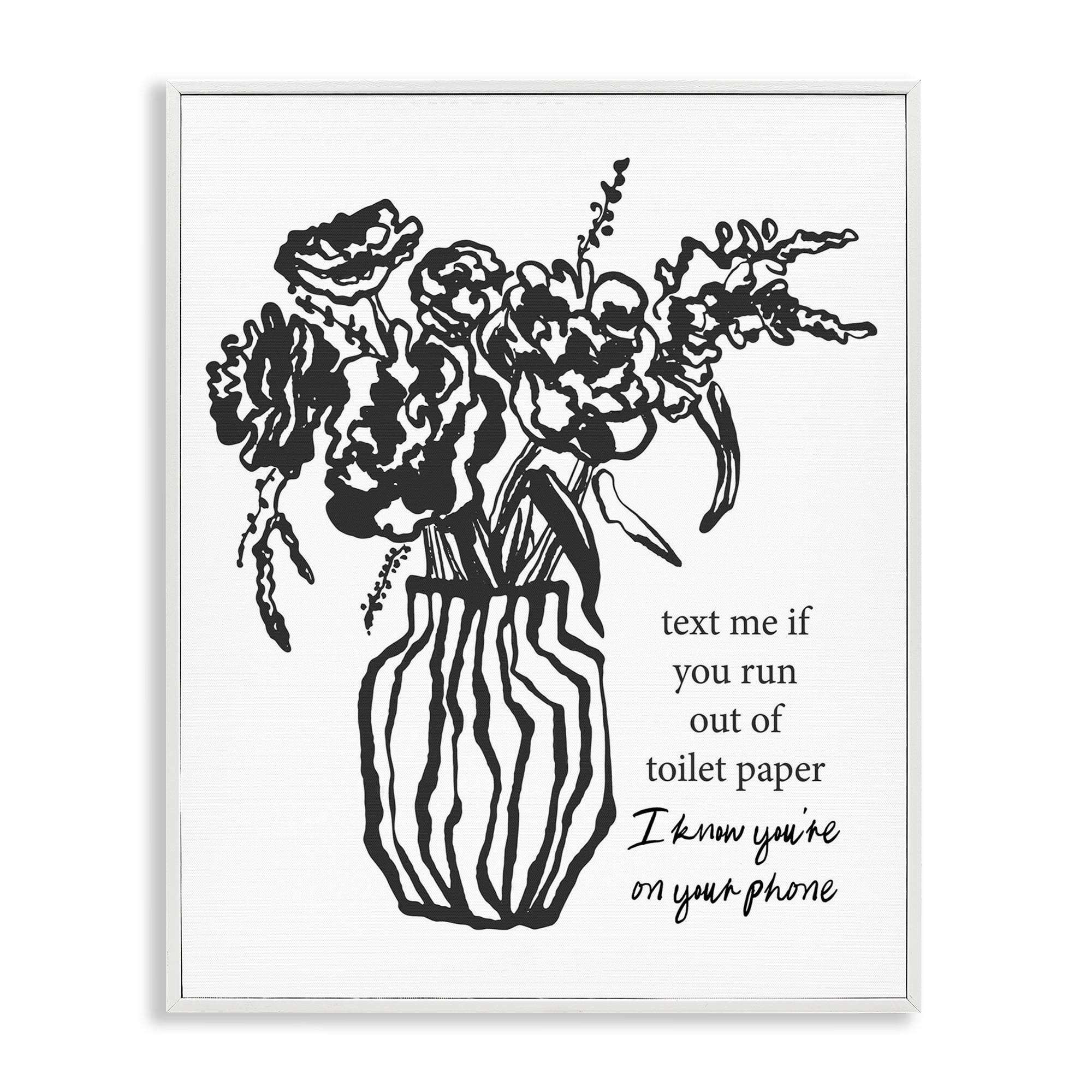 Stupell Industries Text Me Bathroom Florals White Framed Giclee Art, design by Lettered and Lined