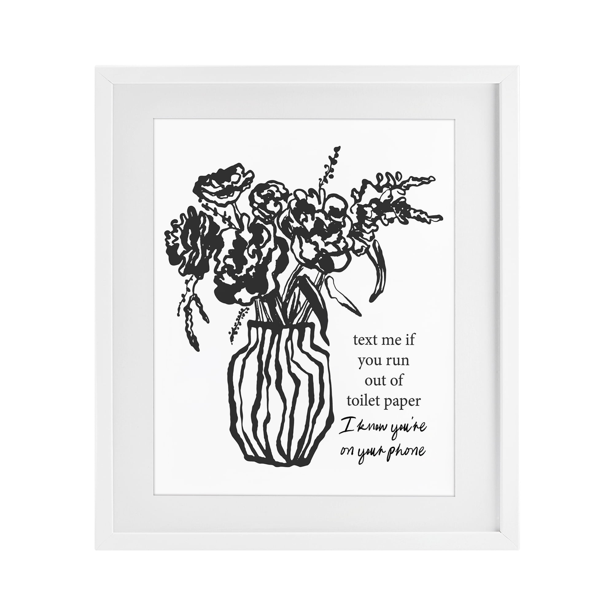 Stupell Industries Text Me Bathroom Florals White Framed Print Under Glass, design by Lettered and Lined