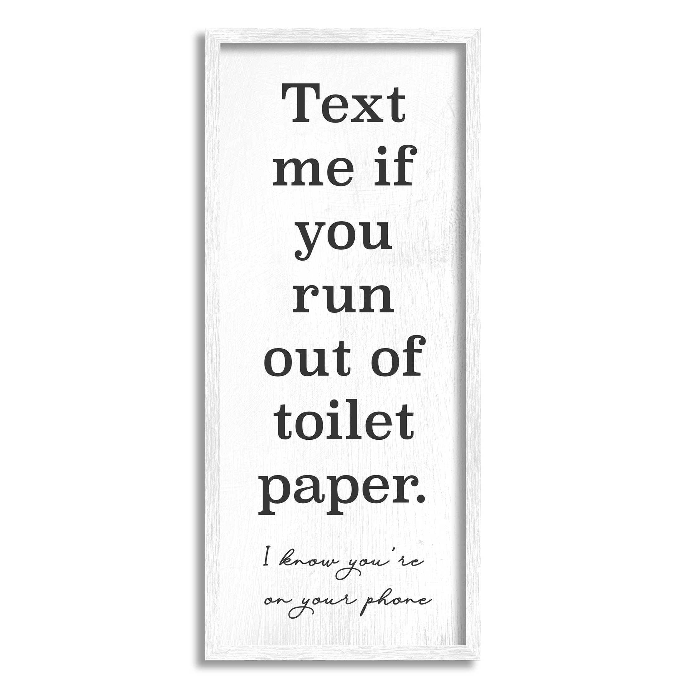 Stupell Industries Text Me Bathroom Humor Graphic Art White Framed Art Print Wall Art, Design by Daphne Polselli