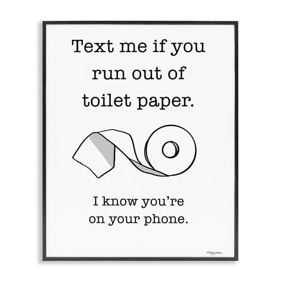 Stupell Industries Text Me for Toilet Paper Typography Painting Black Framed Art Print Wall Art, 11 x 14