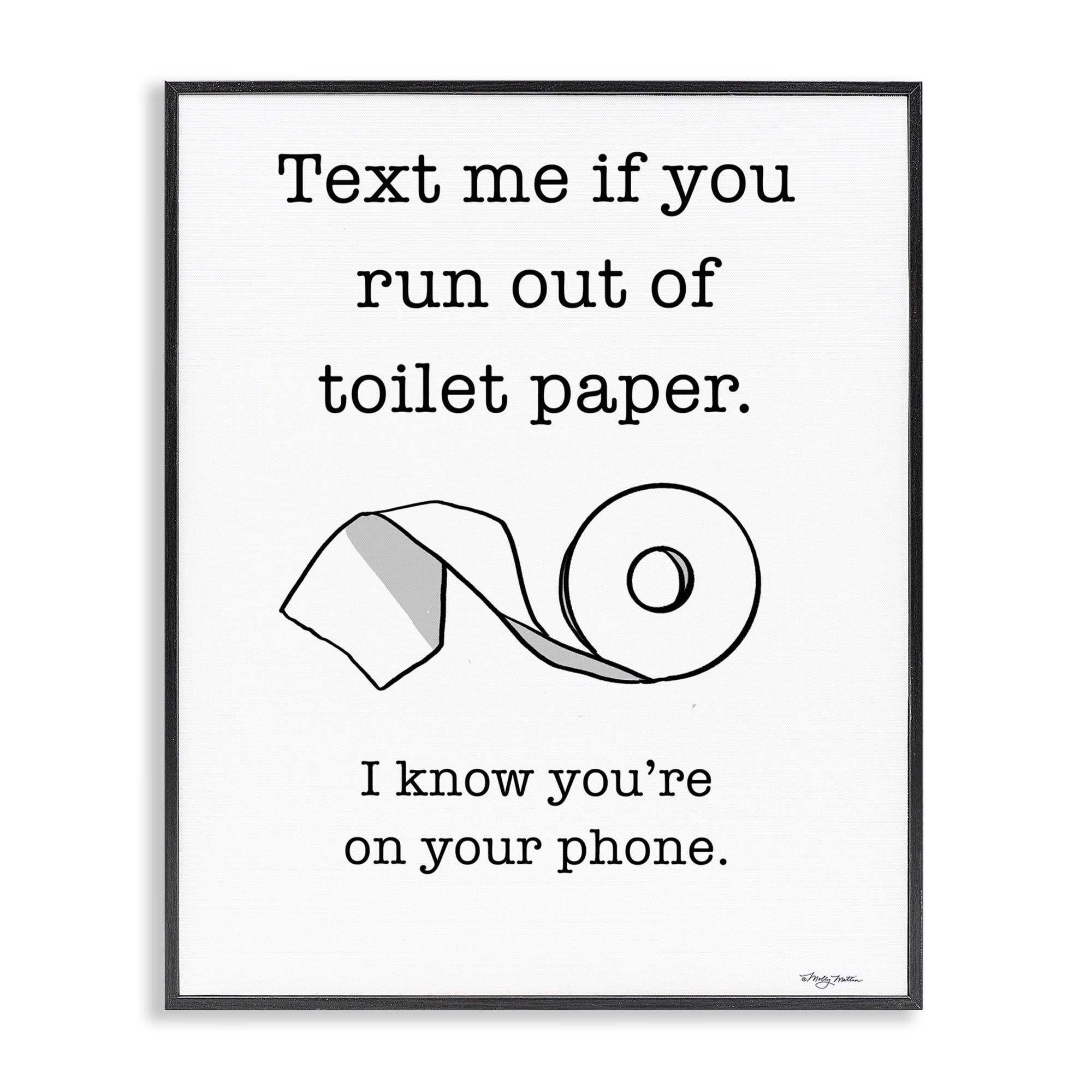 Stupell Industries Text Me for Toilet Paper Typography Painting Black Framed Art Print Wall Art, 24 x 30