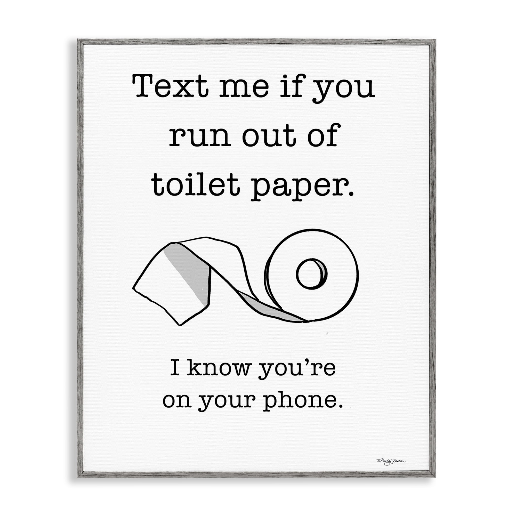 Stupell Industries Text Me for Toilet Paper Typography Painting Gray Framed Art Print Wall Art, 16 x 20