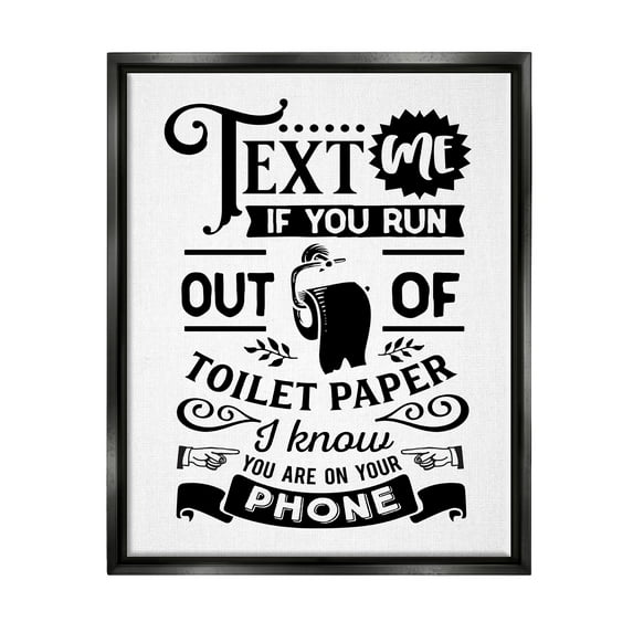 Stupell Industries Text For Toilet Paper Vintage Text Bathroom Sign Graphic Art Jet Black Floating Framed Canvas Print Wall Art, Design by Lettered and Lined