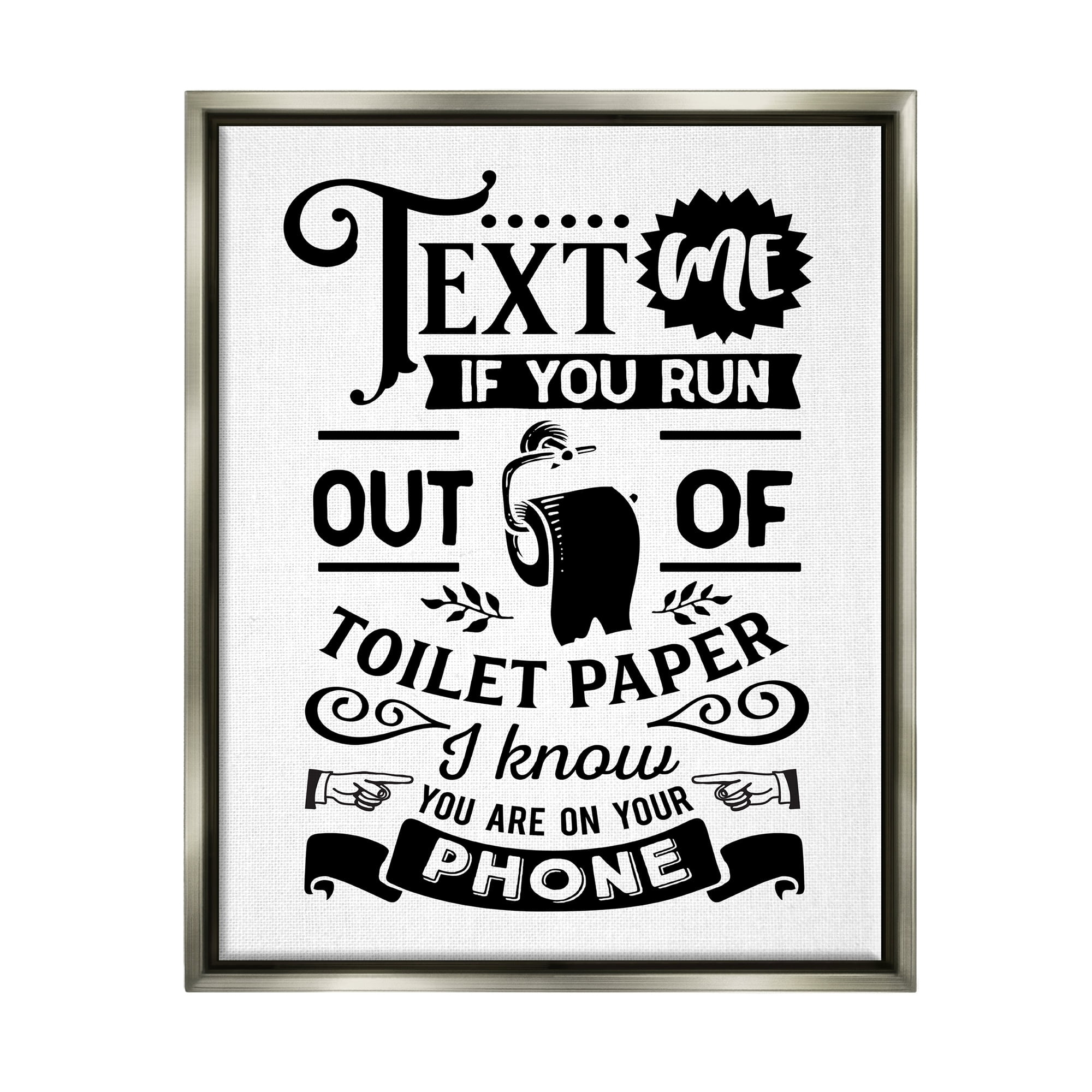 Stupell Industries Text For Toilet Paper Vintage Text Bathroom Sign Graphic Art Luster Gray Floating Framed Canvas Print Wall Art, Design by Lettered and Lined