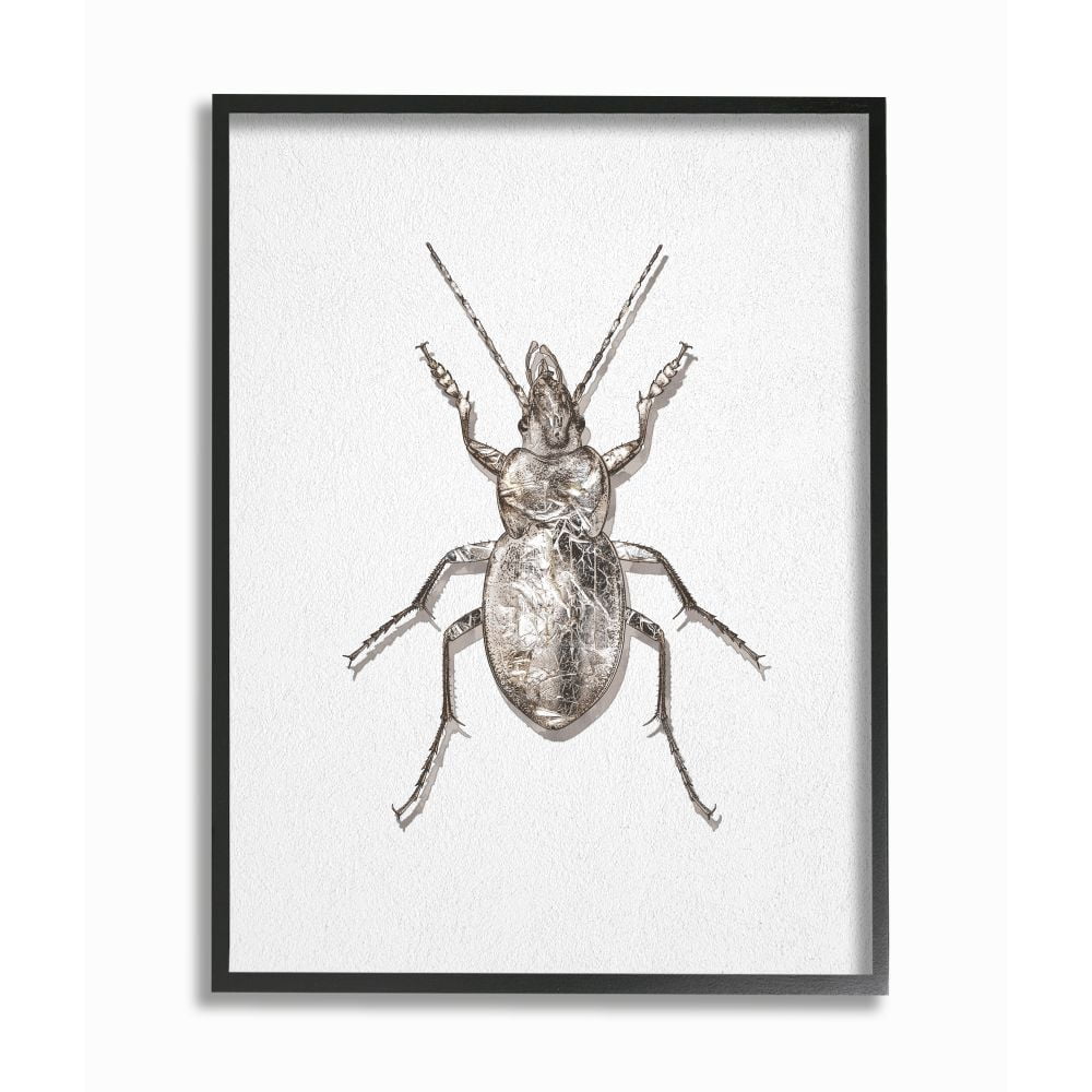 Stupell Industries Textured Beetle Minimal Shadow Brown White Design Framed Wall Art Design by Ziwei Li, 16" x 20", Black Framed