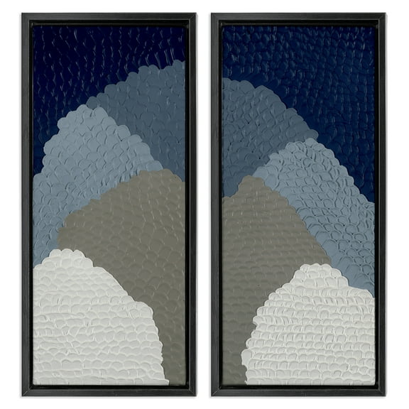 Stupell Industries Textured Blue Abstract Mountains Abstract Painting Black Floater Framed Canvas Art Print Wall Art, 11 x 25, Set of 2