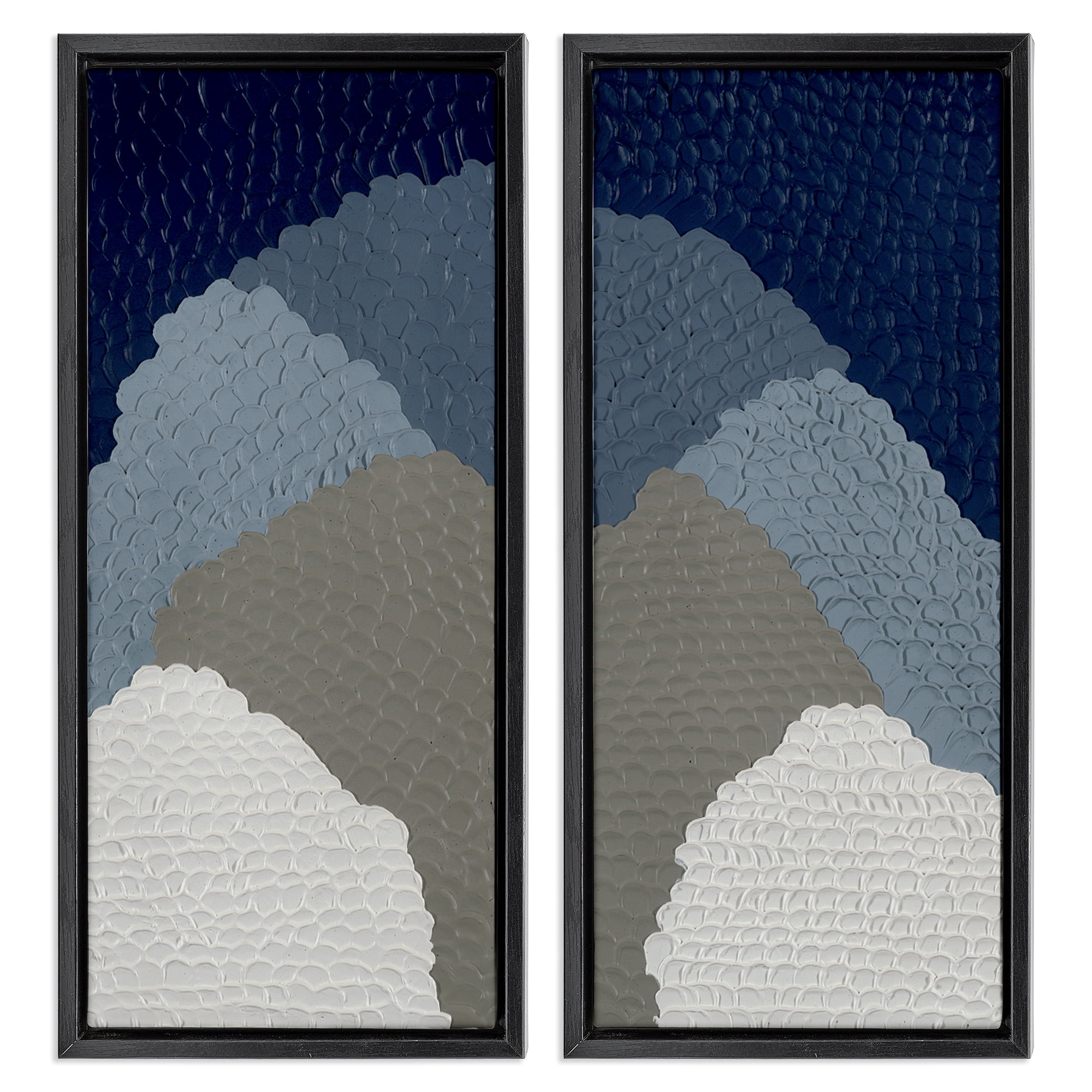 Stupell Industries Textured Blue Abstract Mountains Abstract Painting Black Floater Framed Canvas Art Print Wall Art, 14 x 31, Set of 2