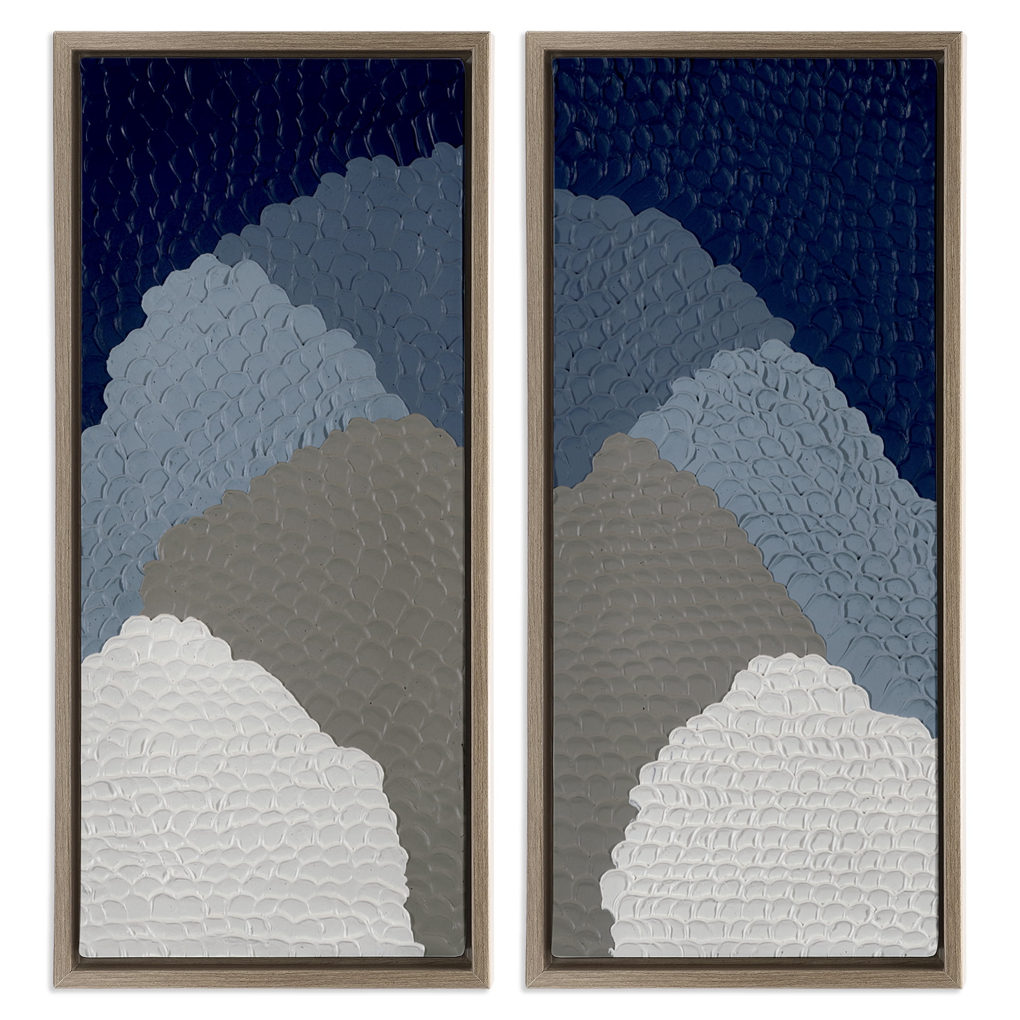 Stupell Industries Textured Blue Abstract Mountains Abstract Painting Brown Floater Framed Canvas Art Print Wall Art, 11 x 25, Set of 2