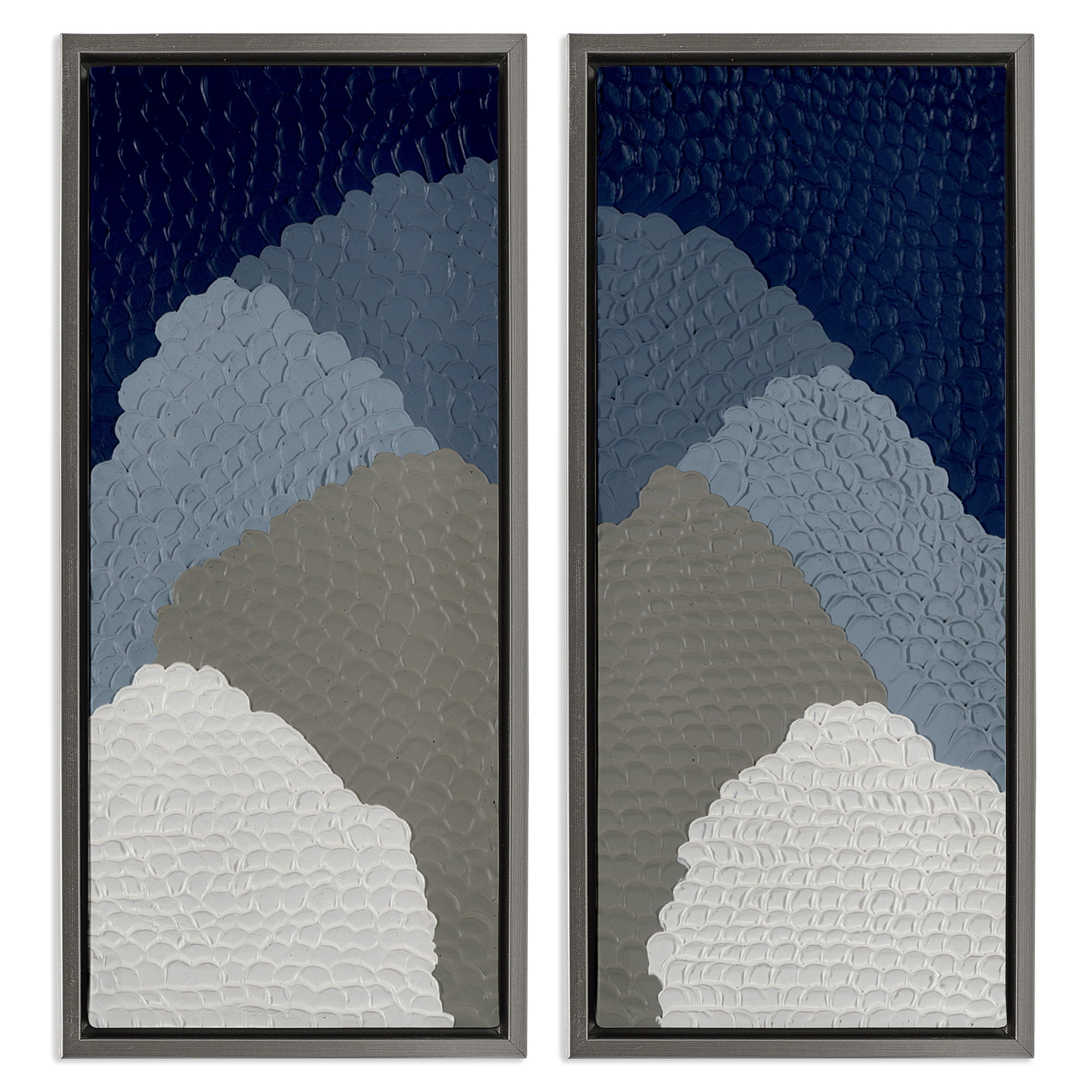 Stupell Industries Textured Blue Abstract Mountains Abstract Painting Gray Floater Framed Canvas Art Print Wall Art, 11 x 25, Set of 2