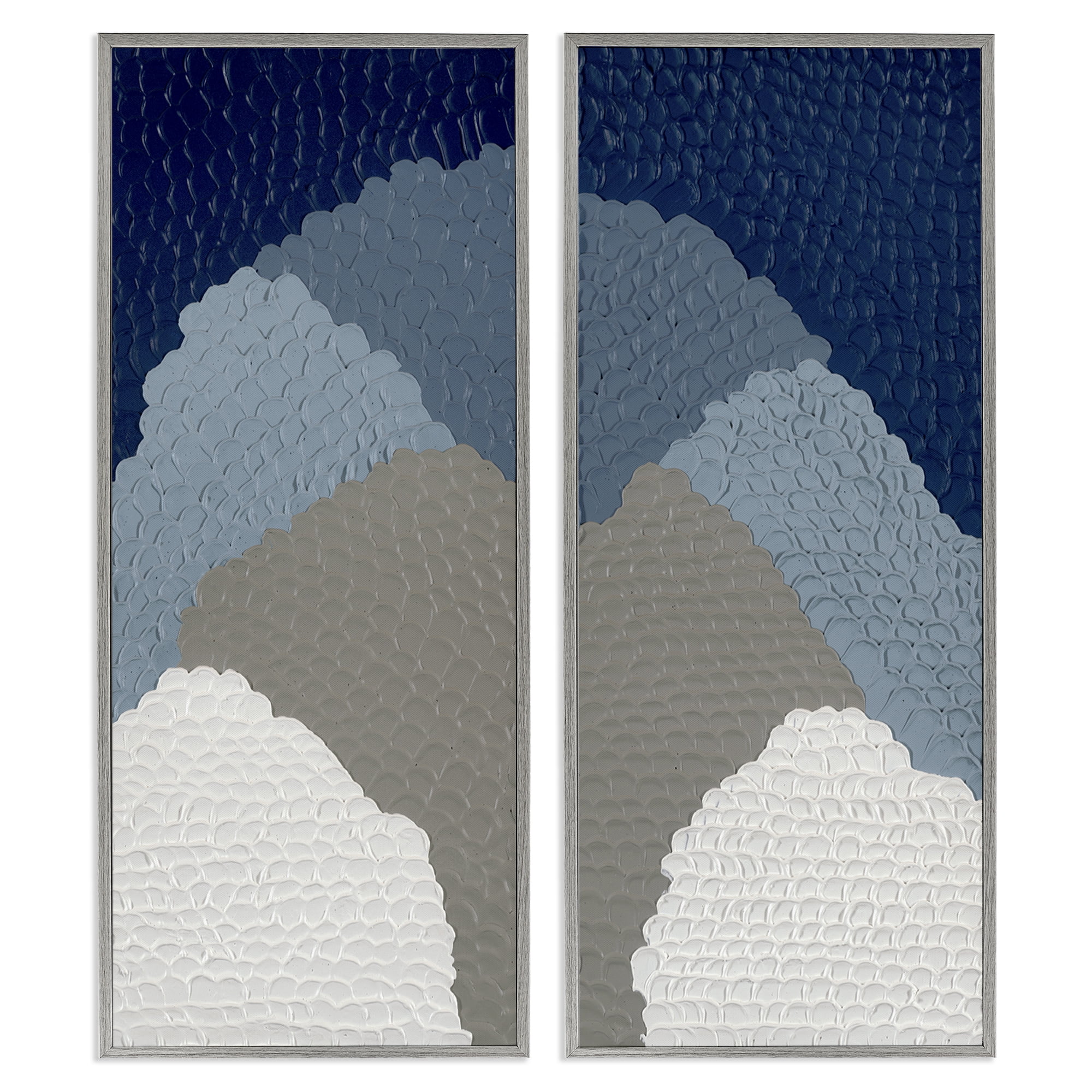 Stupell Industries Textured Blue Abstract Mountains Abstract Painting Gray Framed Art Print Wall Art, 10 x 24, Set of 2